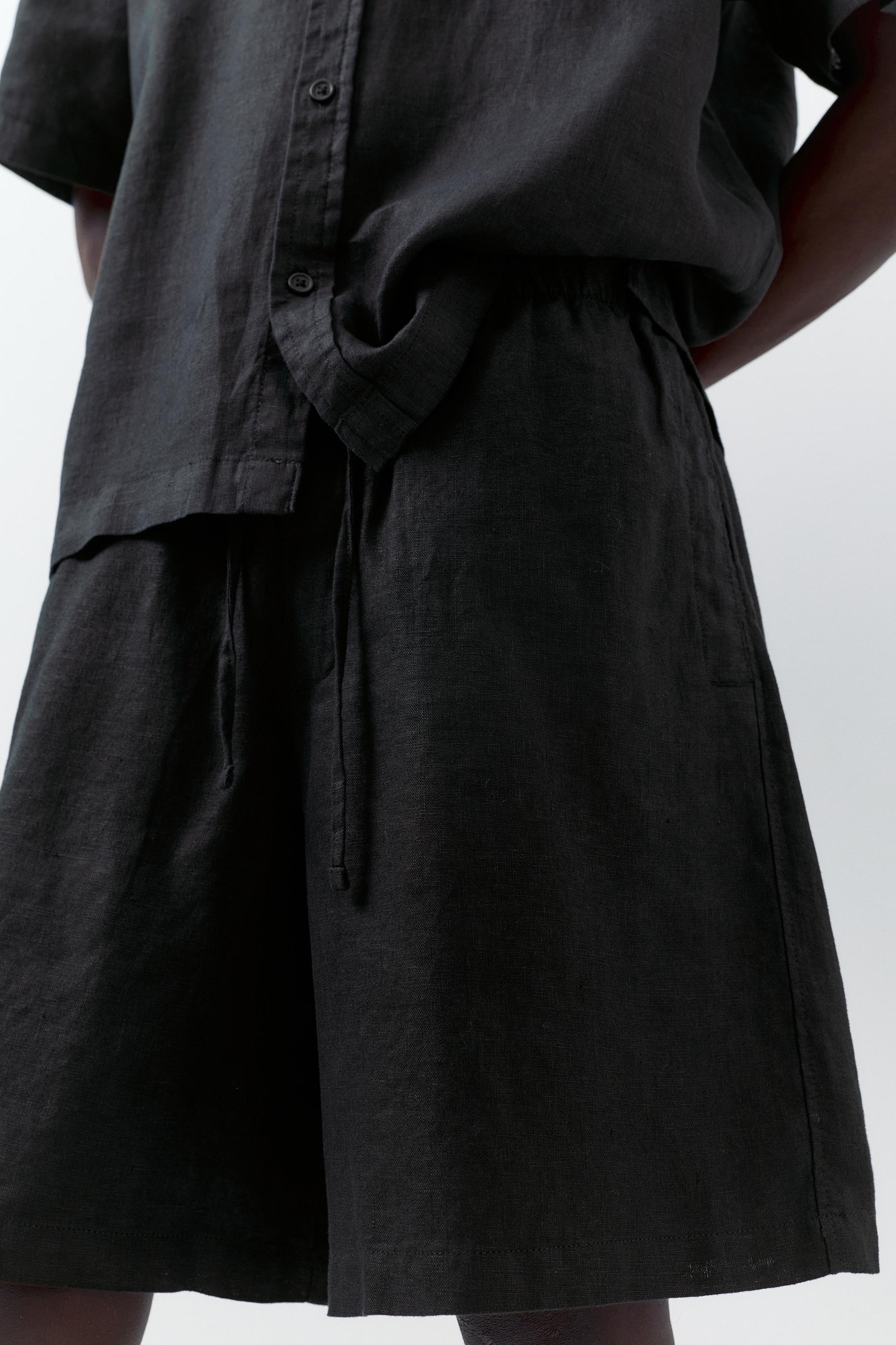 100% linen Bermuda sweat shorts — Black
