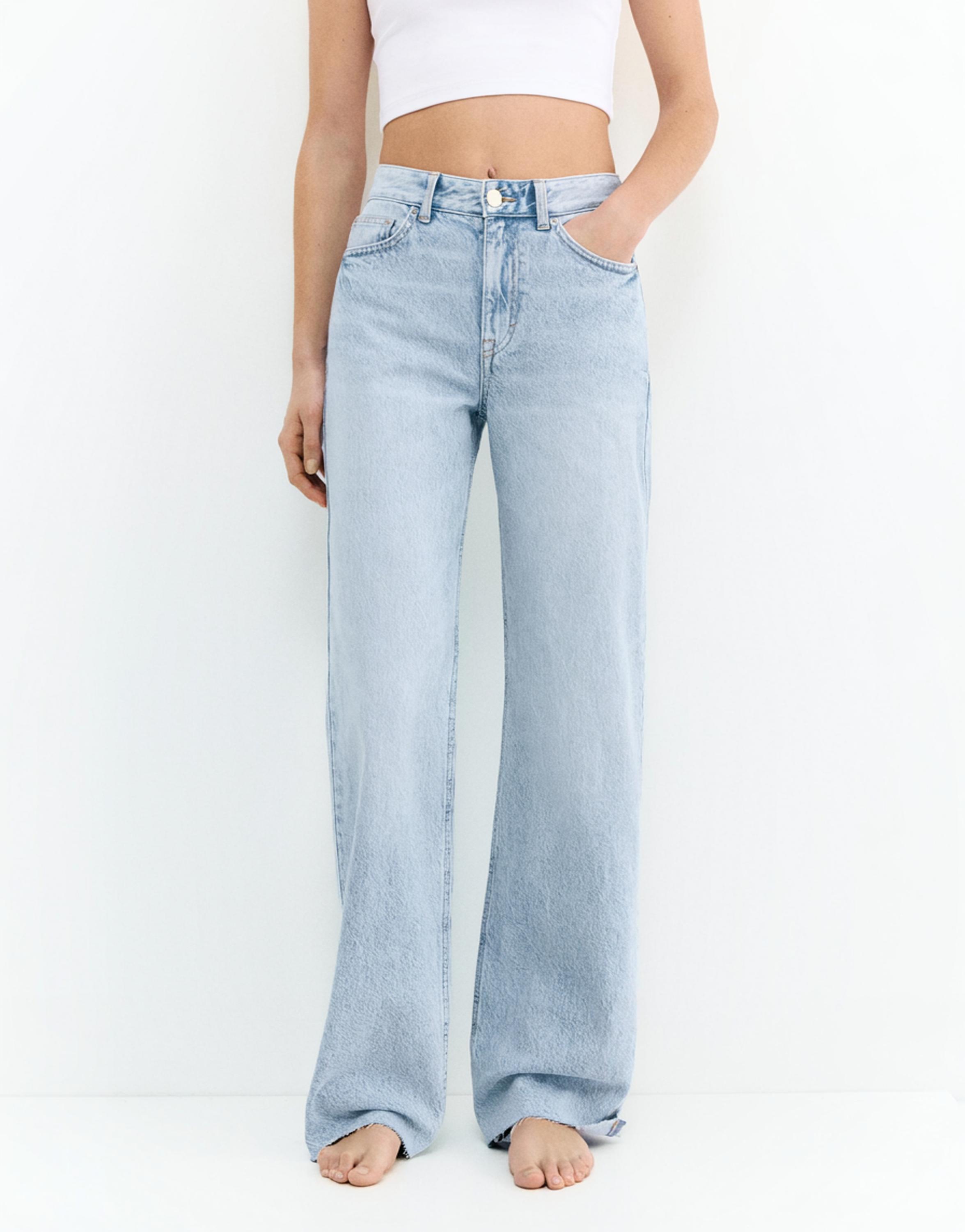 Yüksek bel geniş paça jean - Görsel 6