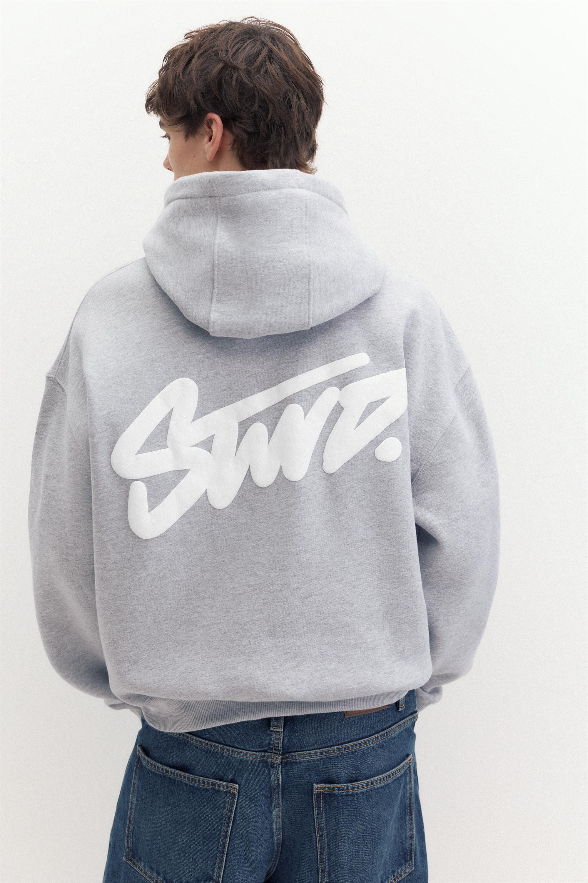 STWD logo boxy hoodie — Grey marl