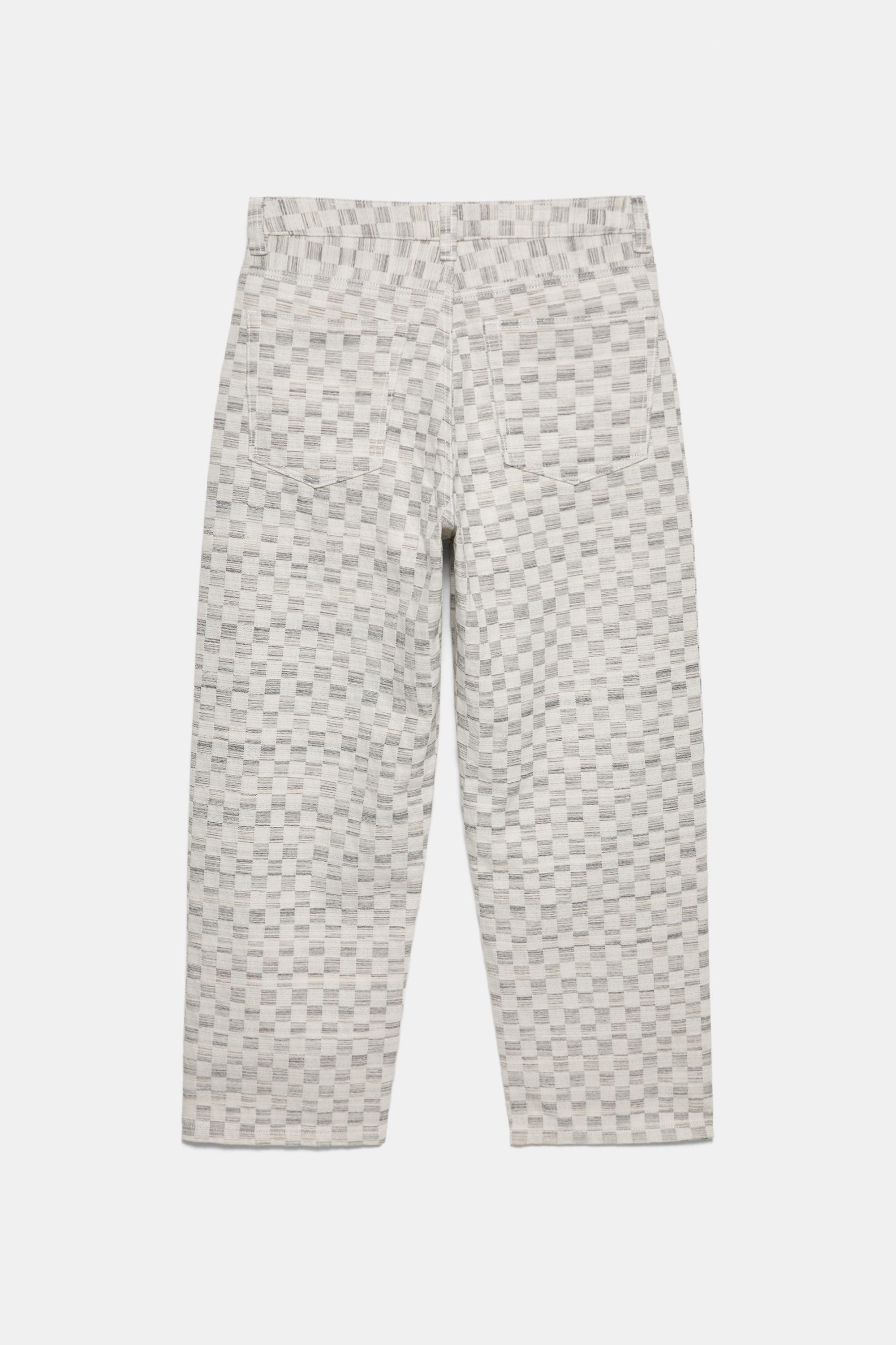 Checked baggy relaxed fit trousers — Ecru