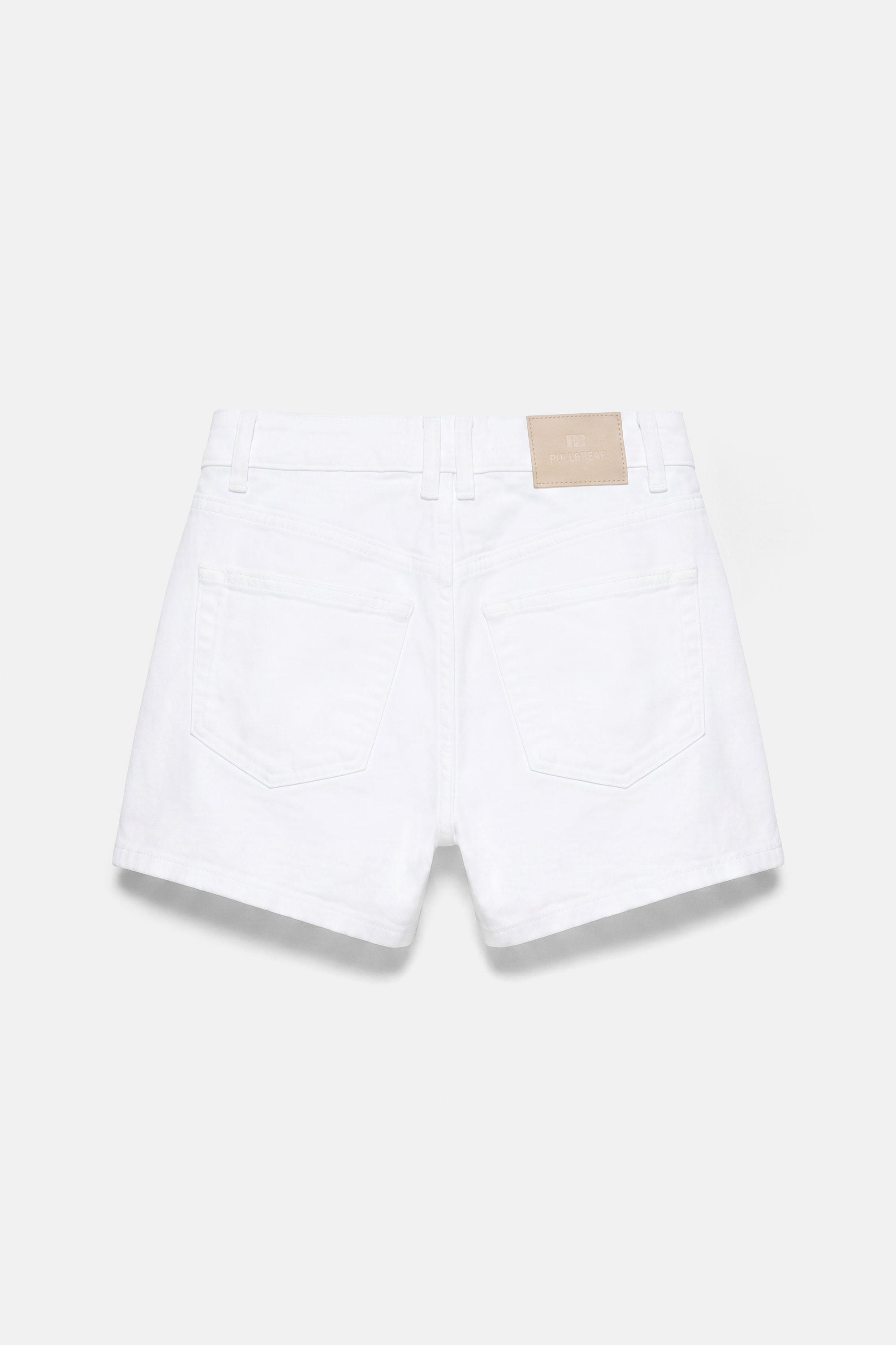 Mid-waist denim Bermuda shorts — White