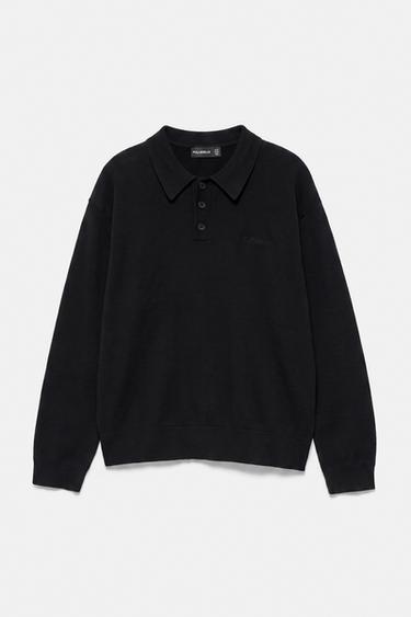 Long sleeve knit polo shirt — Black 5