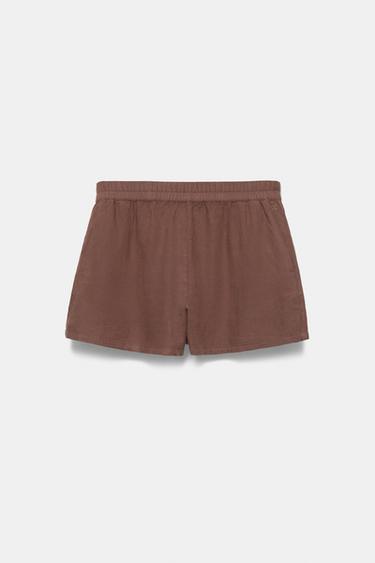 Linen blend shorts — Brown 2