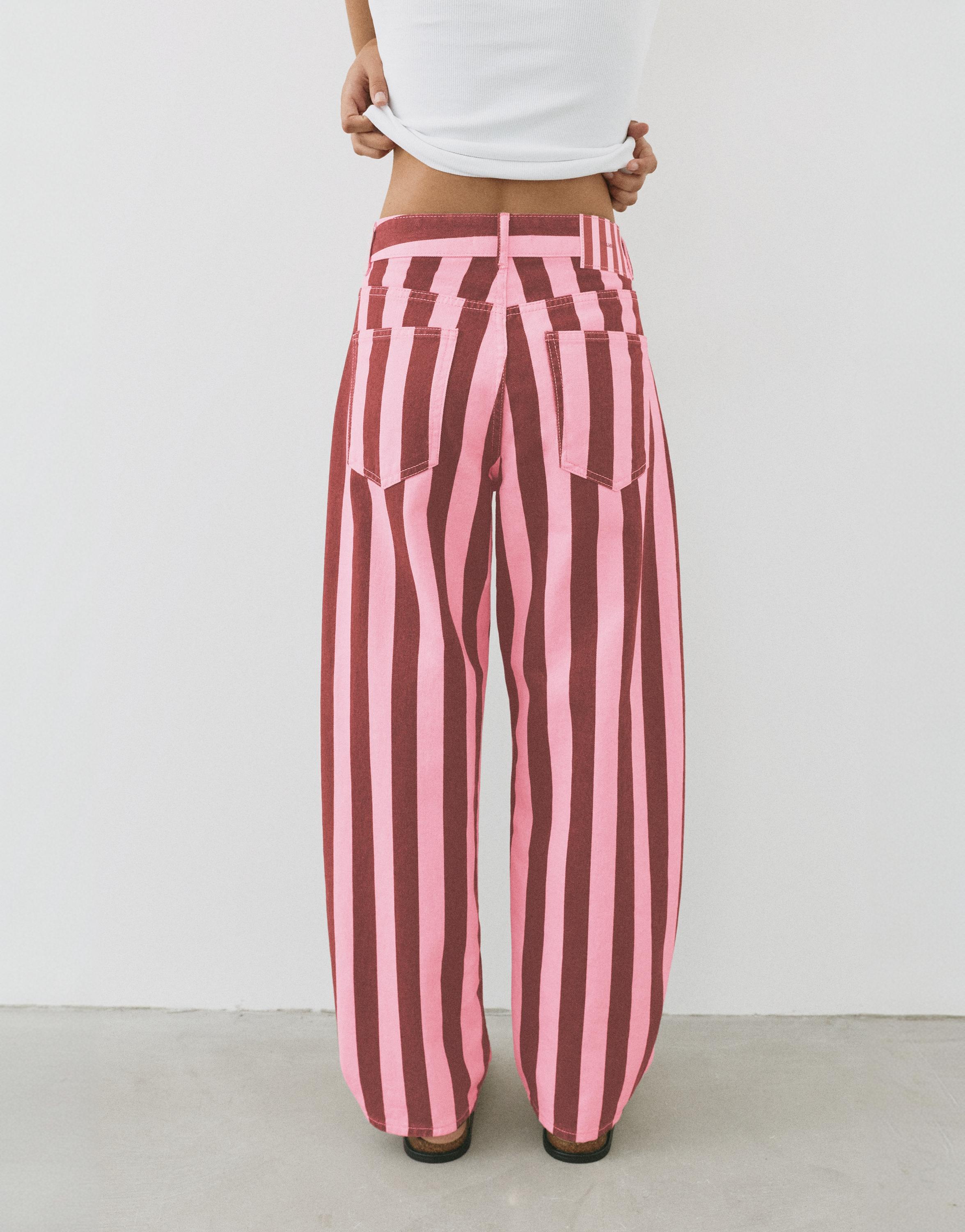 Striped barrel jeans — Pink