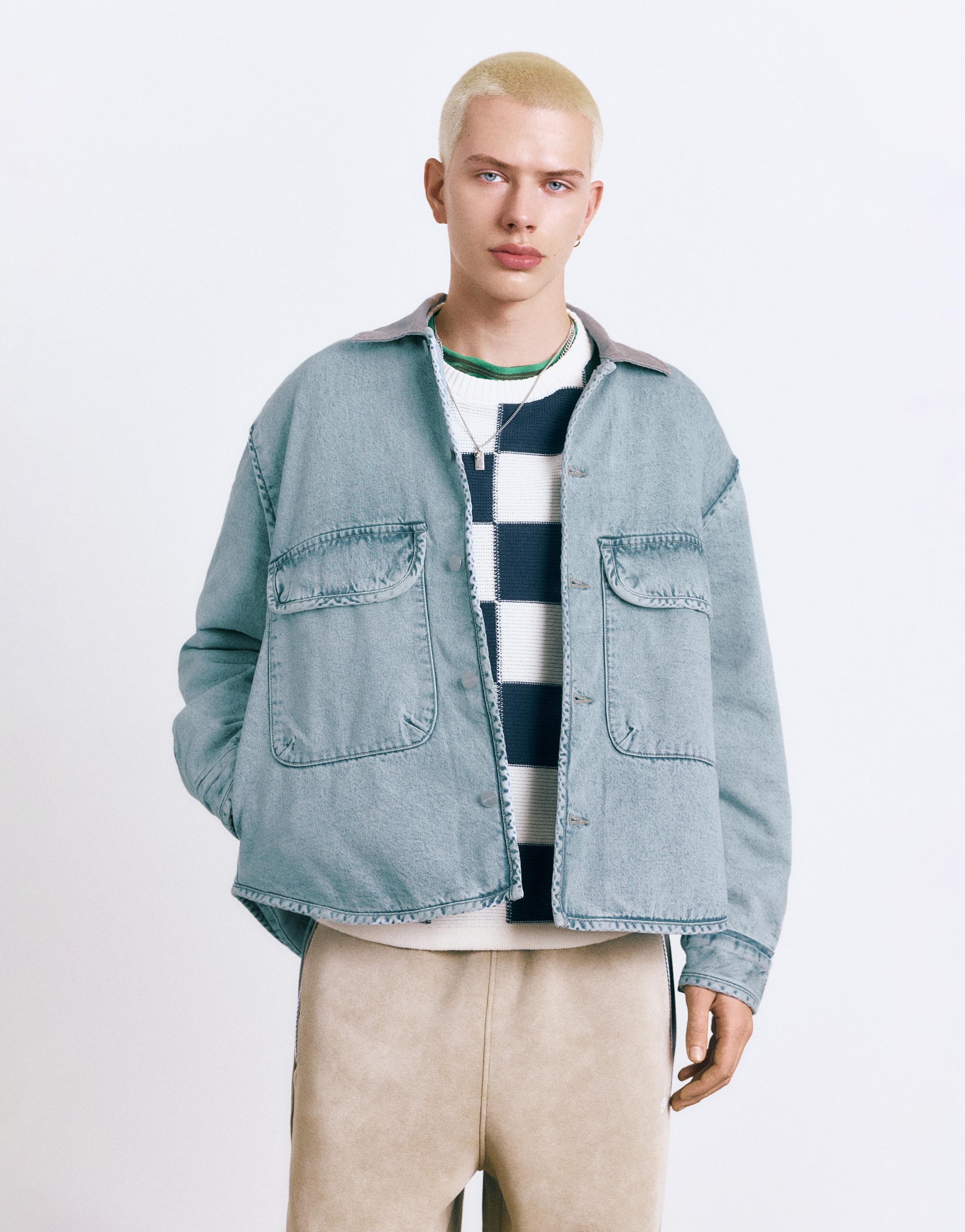 Kontrast yakalı denim ceket - Görsel 15