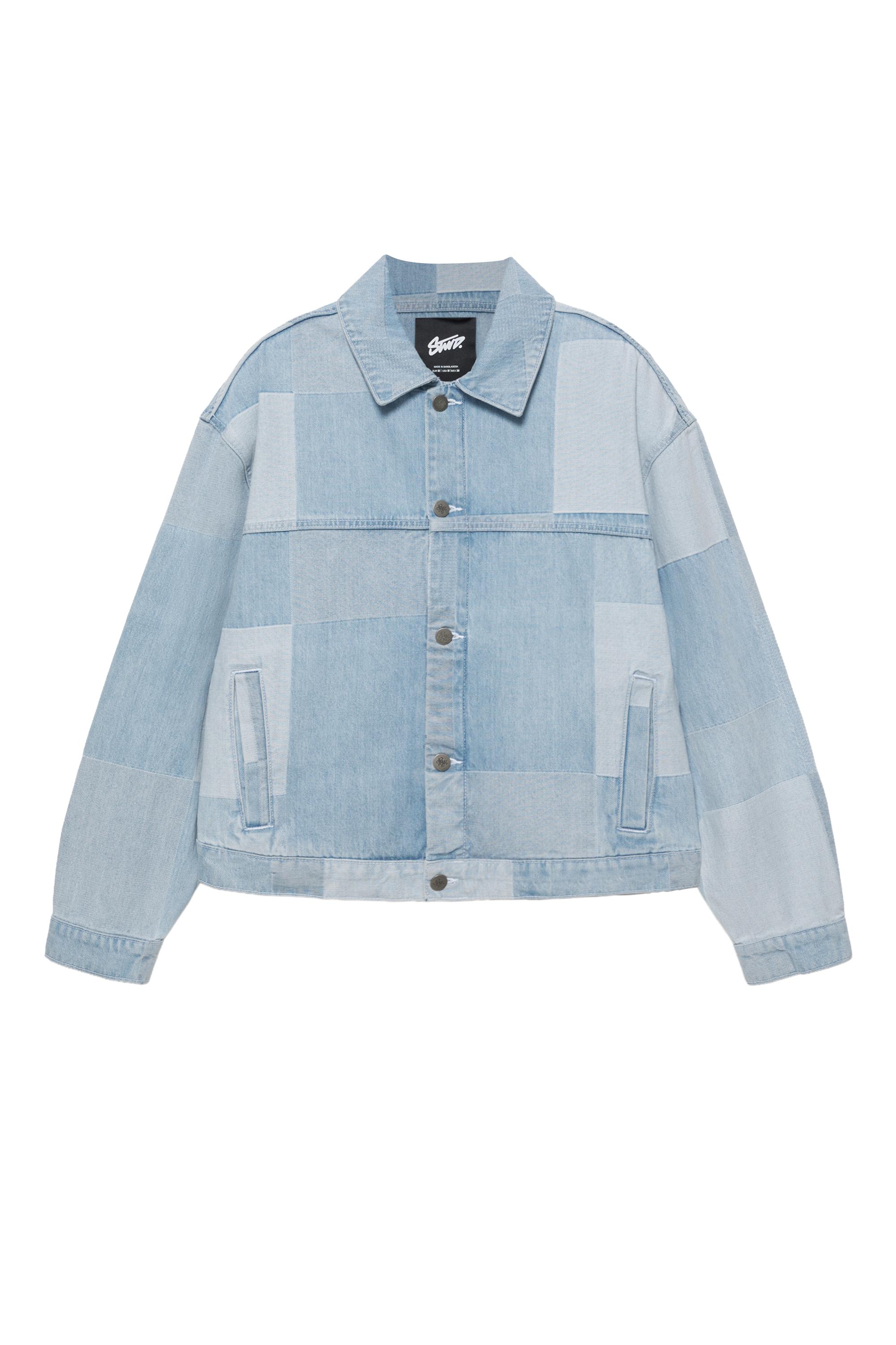 Patchwork kareli denim ceket - Görsel 4