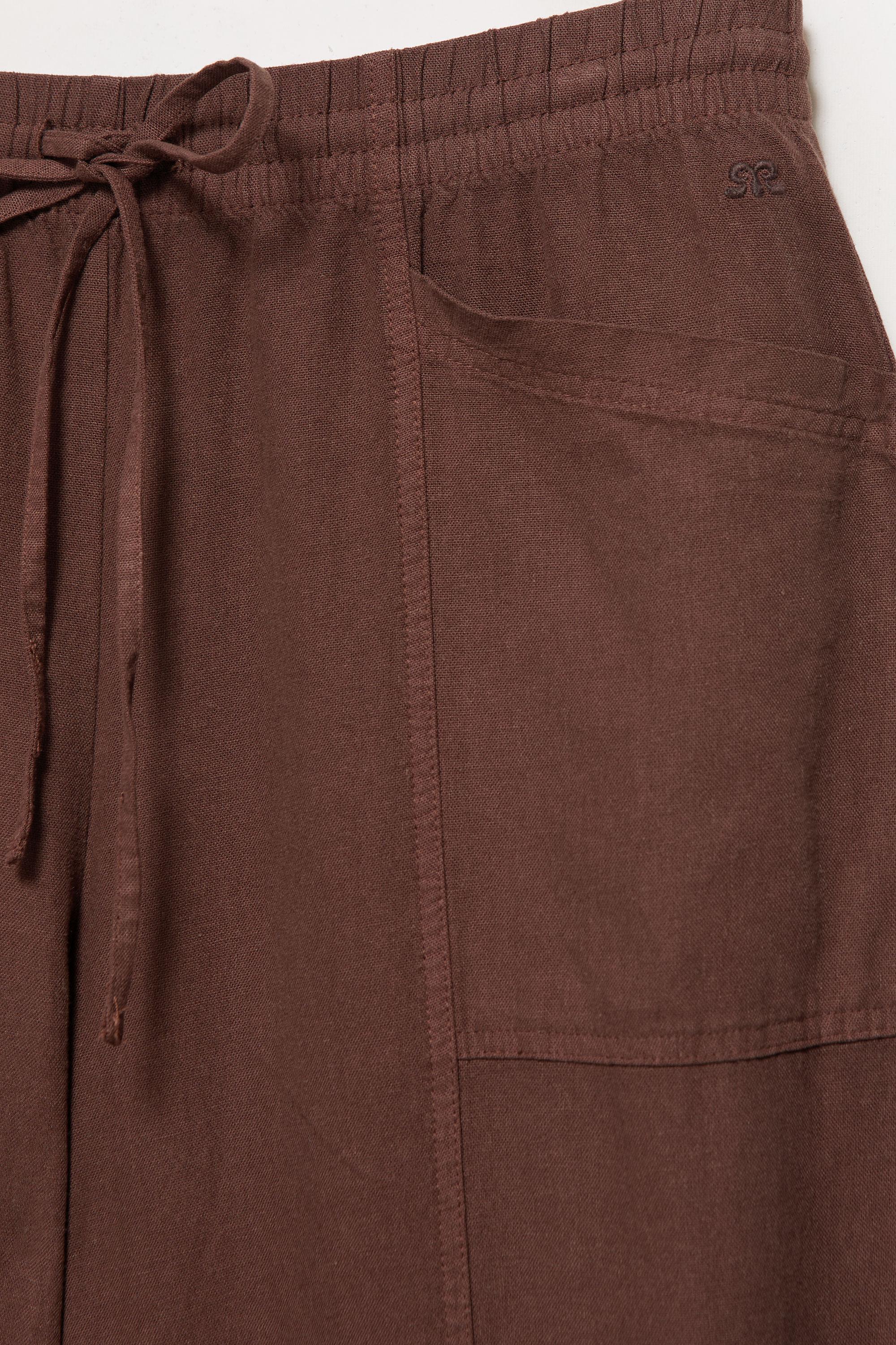 Linen blend barrel trousers — Chocolate