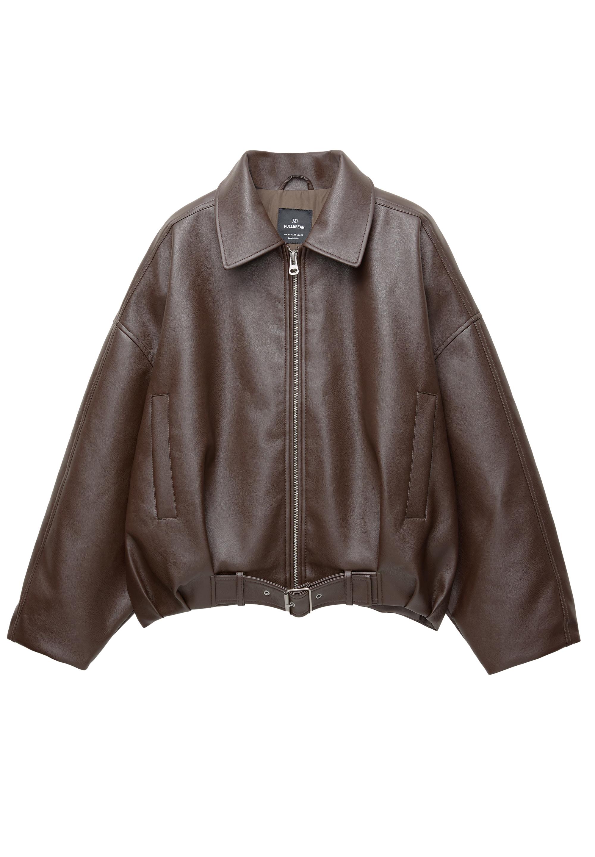 Leather effect balloon jacket — Chocolate