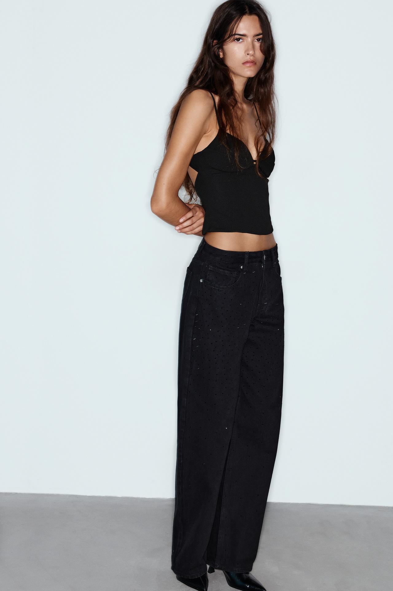 Strappy corsetry-inspired top — Black