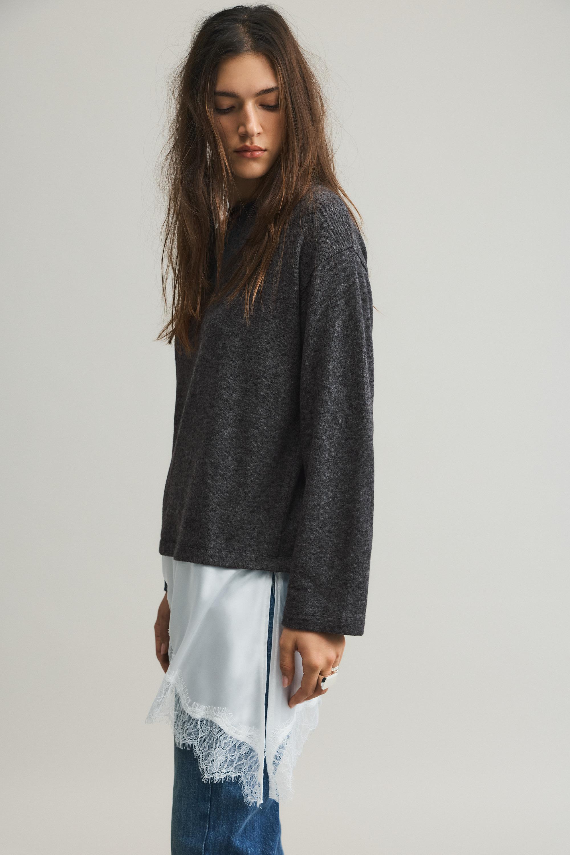 Fine lace combined jumper — Dark grey