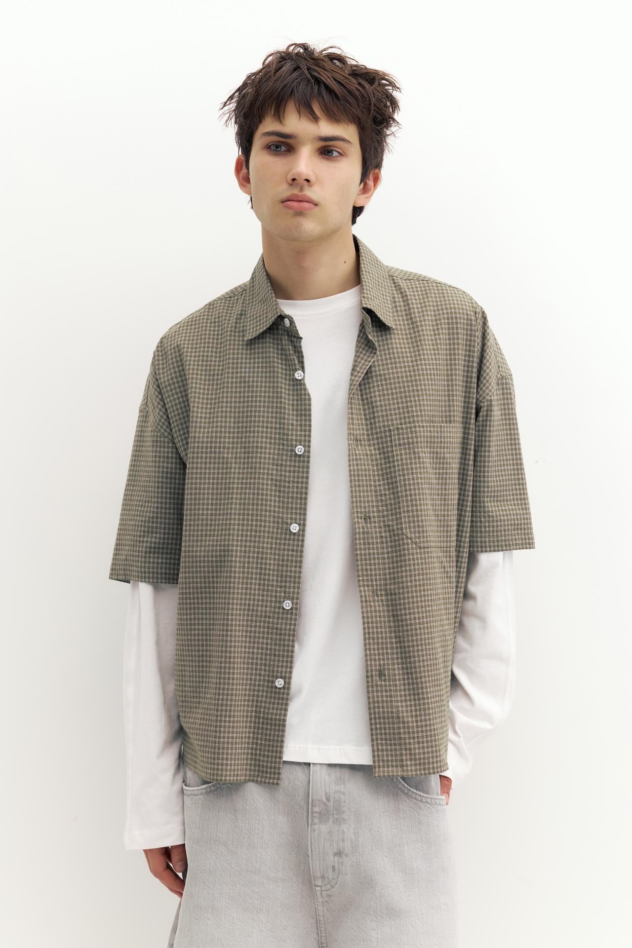 Short sleeve check shirt — White/Grey