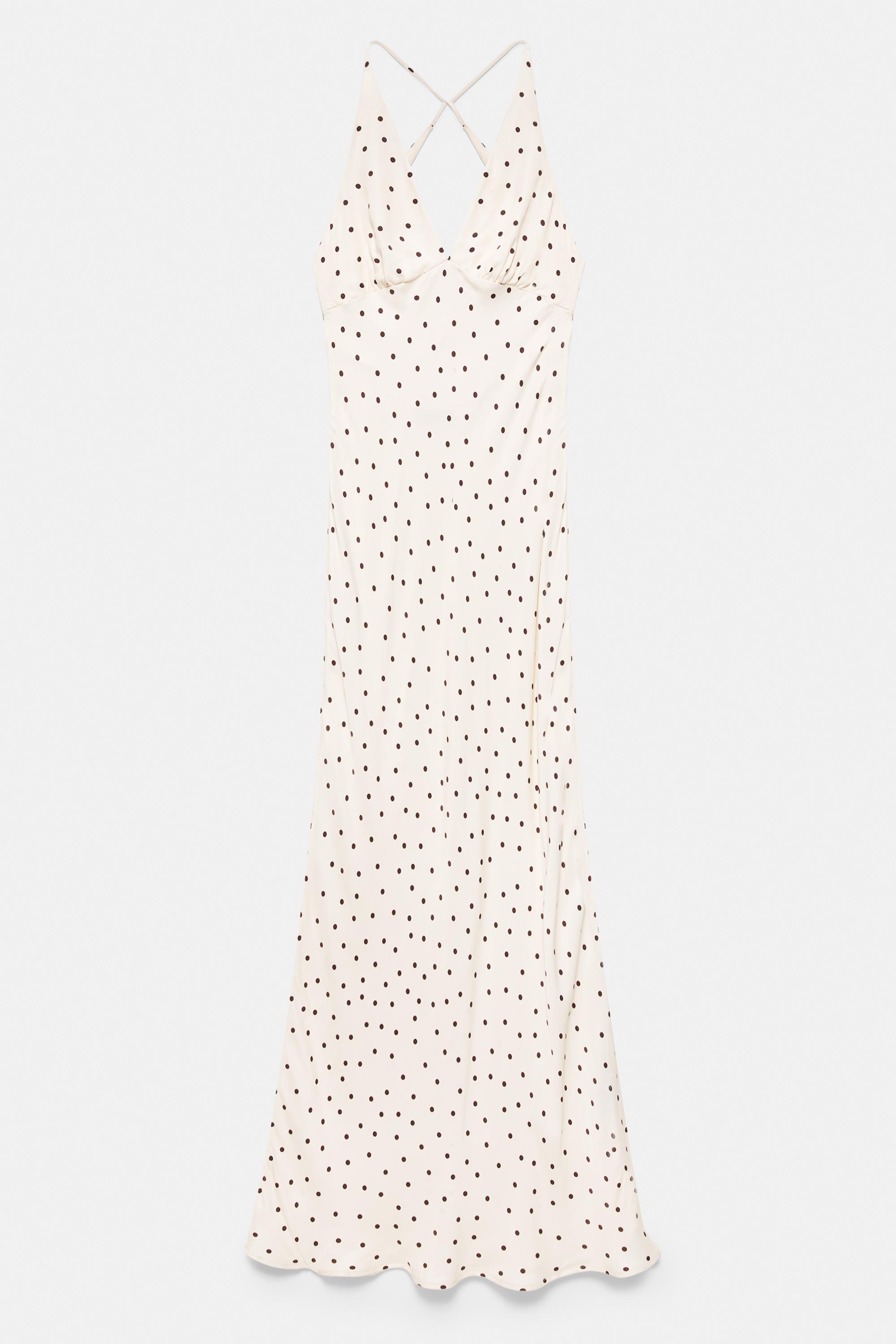 Saten puantiyeli askılı sırt dekolteli elbise - Görsel 3