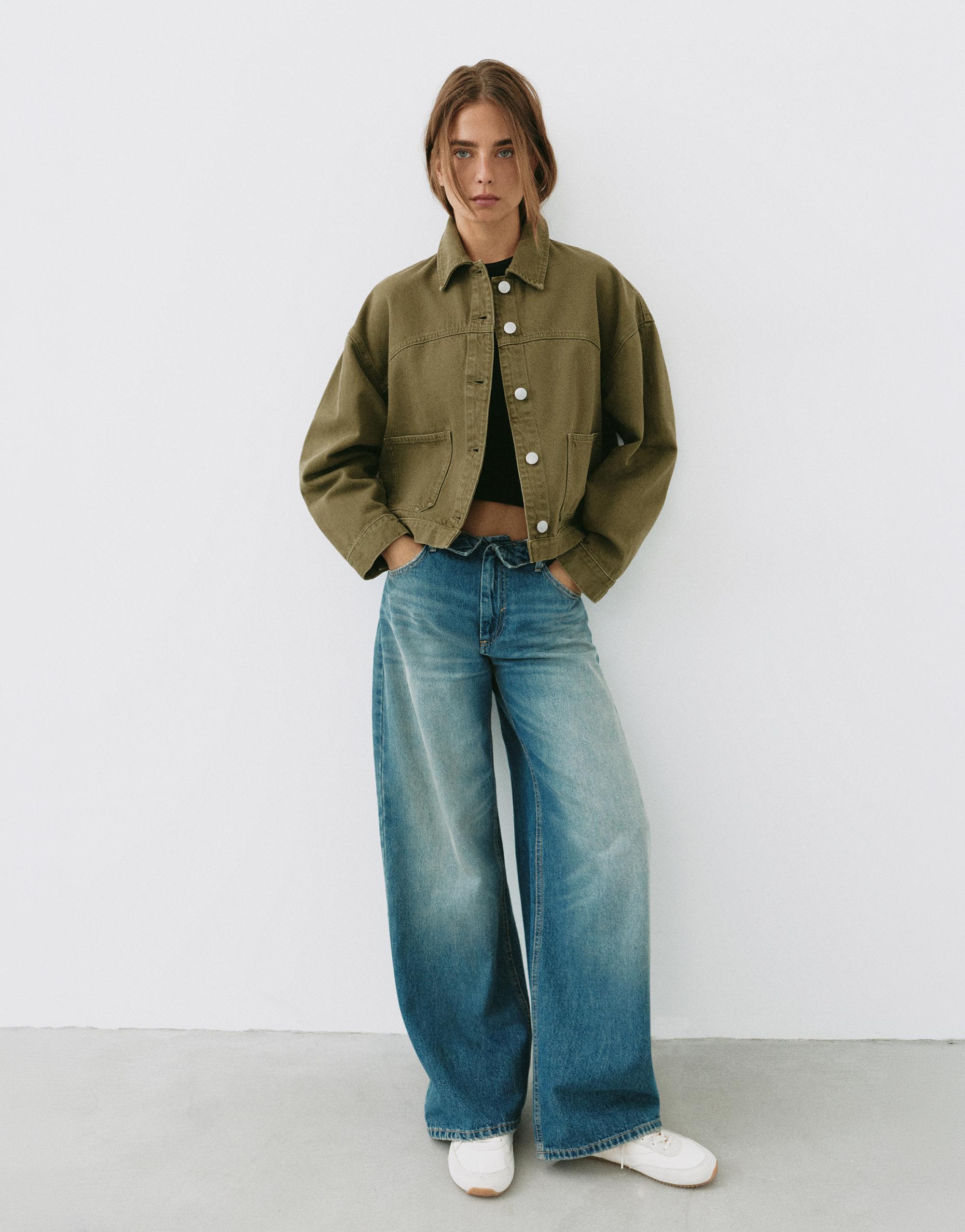 Boxy denim overshirt — Khaki