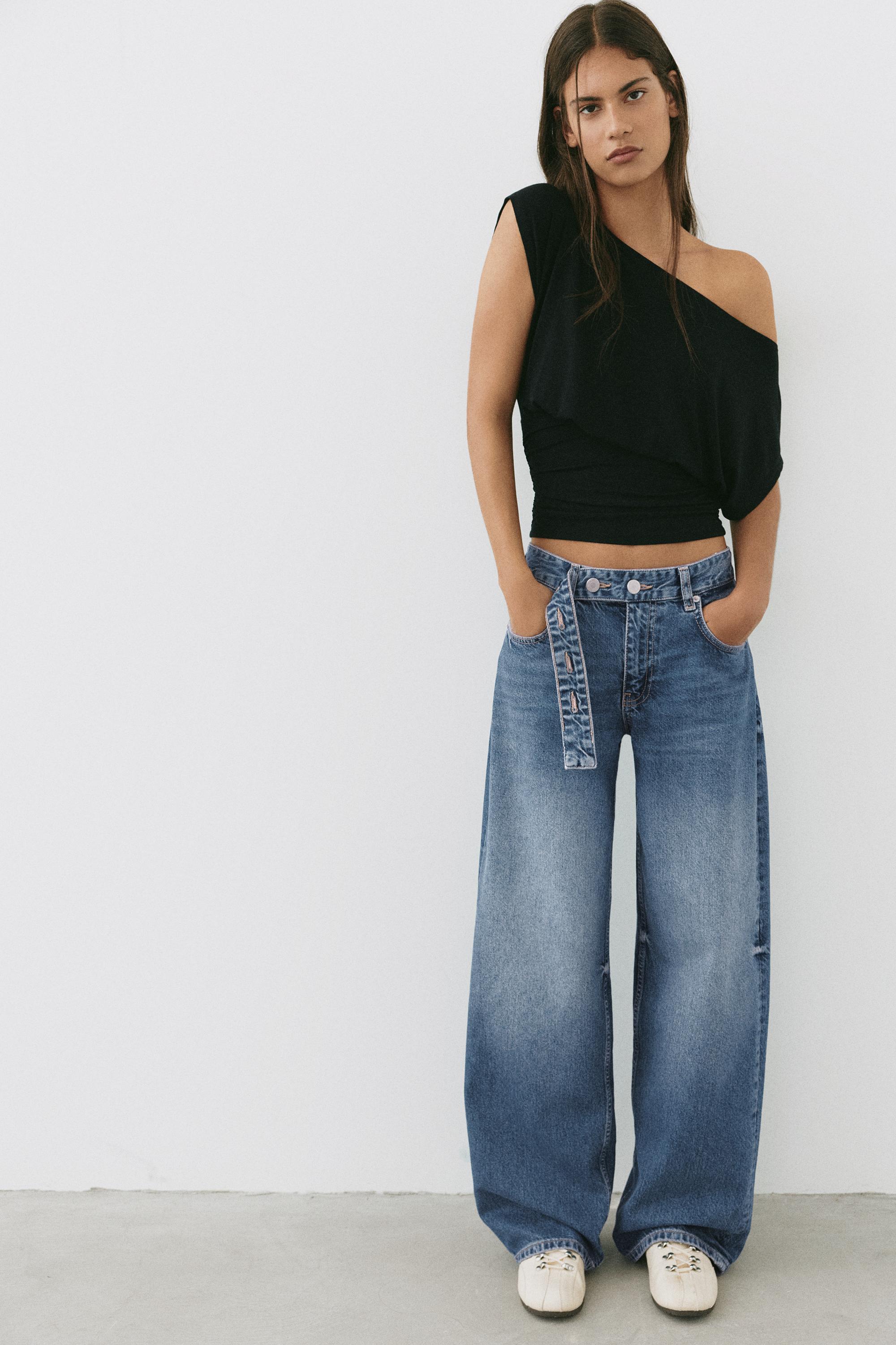 Relaxed fit baggy jeans with belt — Dark blue