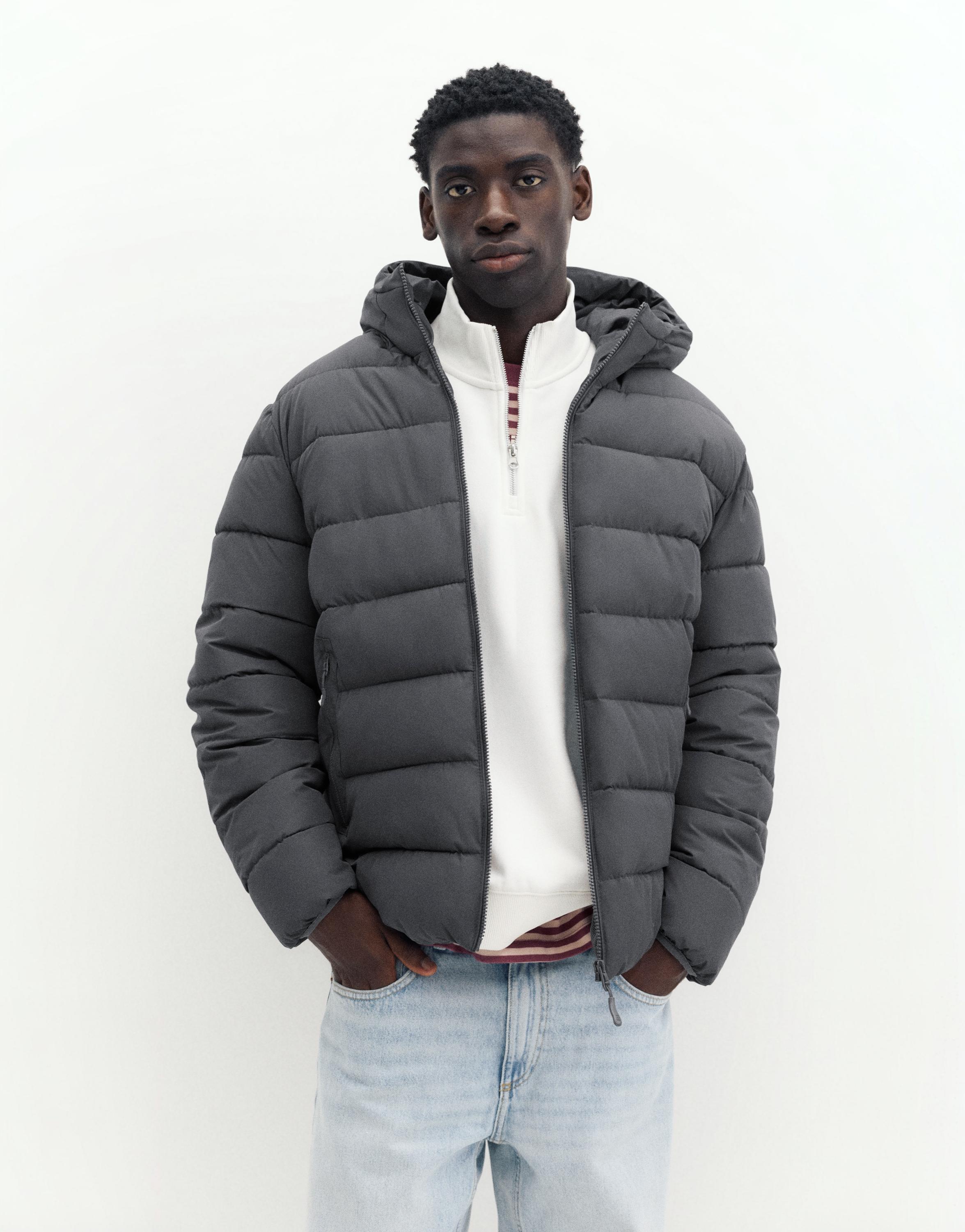 Puffer jacket with hood — Dark grey