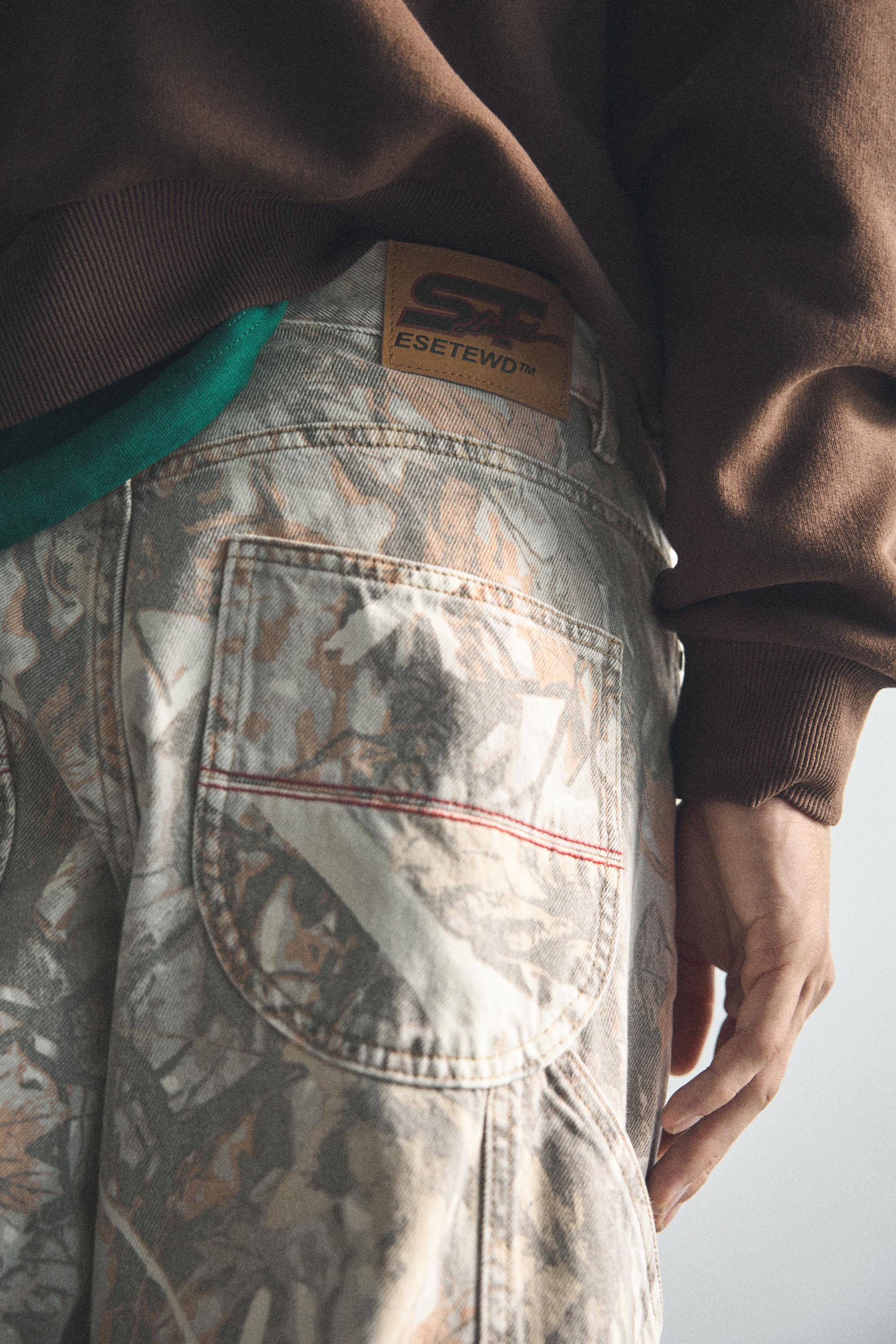Printed worker trousers — Ecru/Black