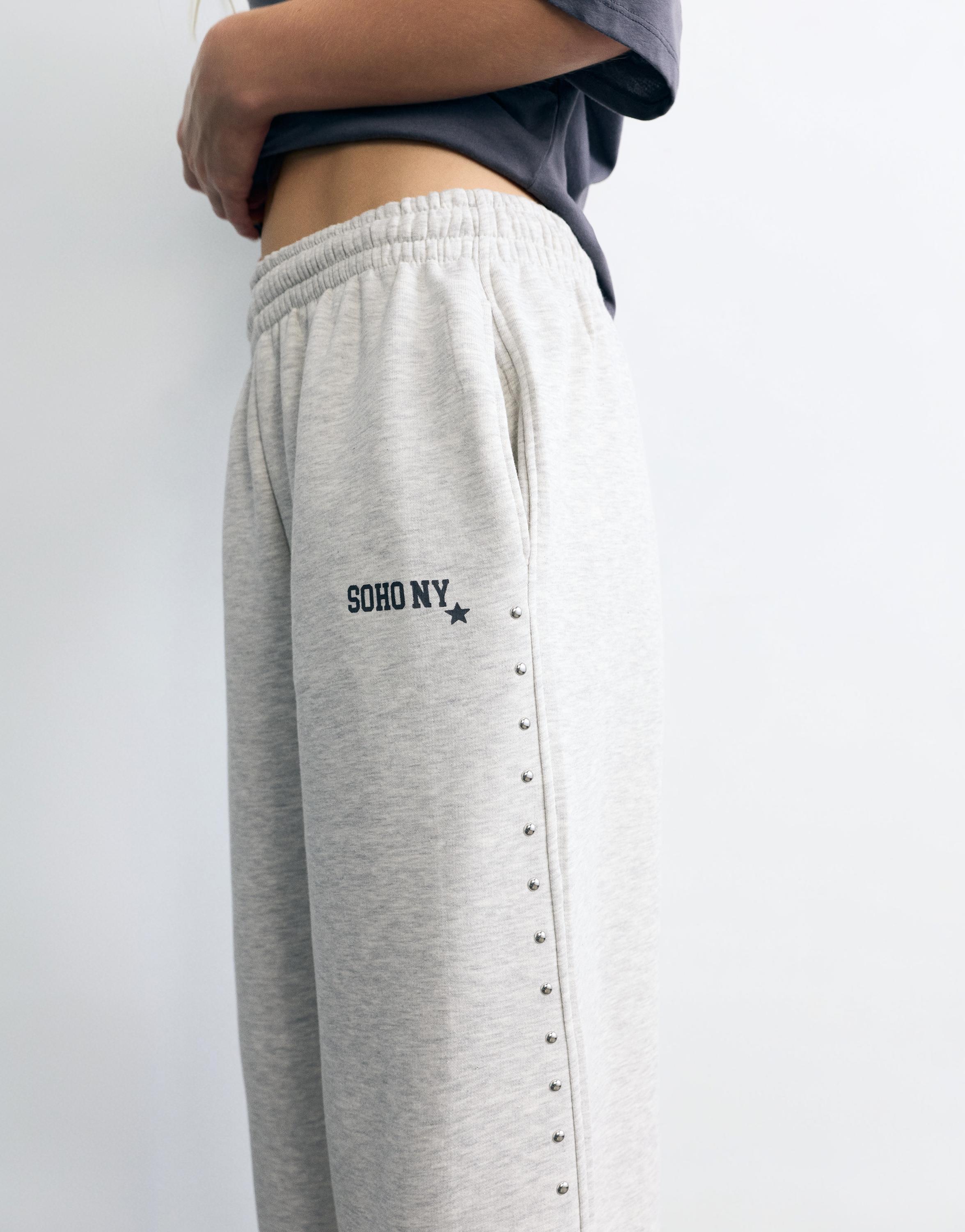 Studded joggers — Grey marl