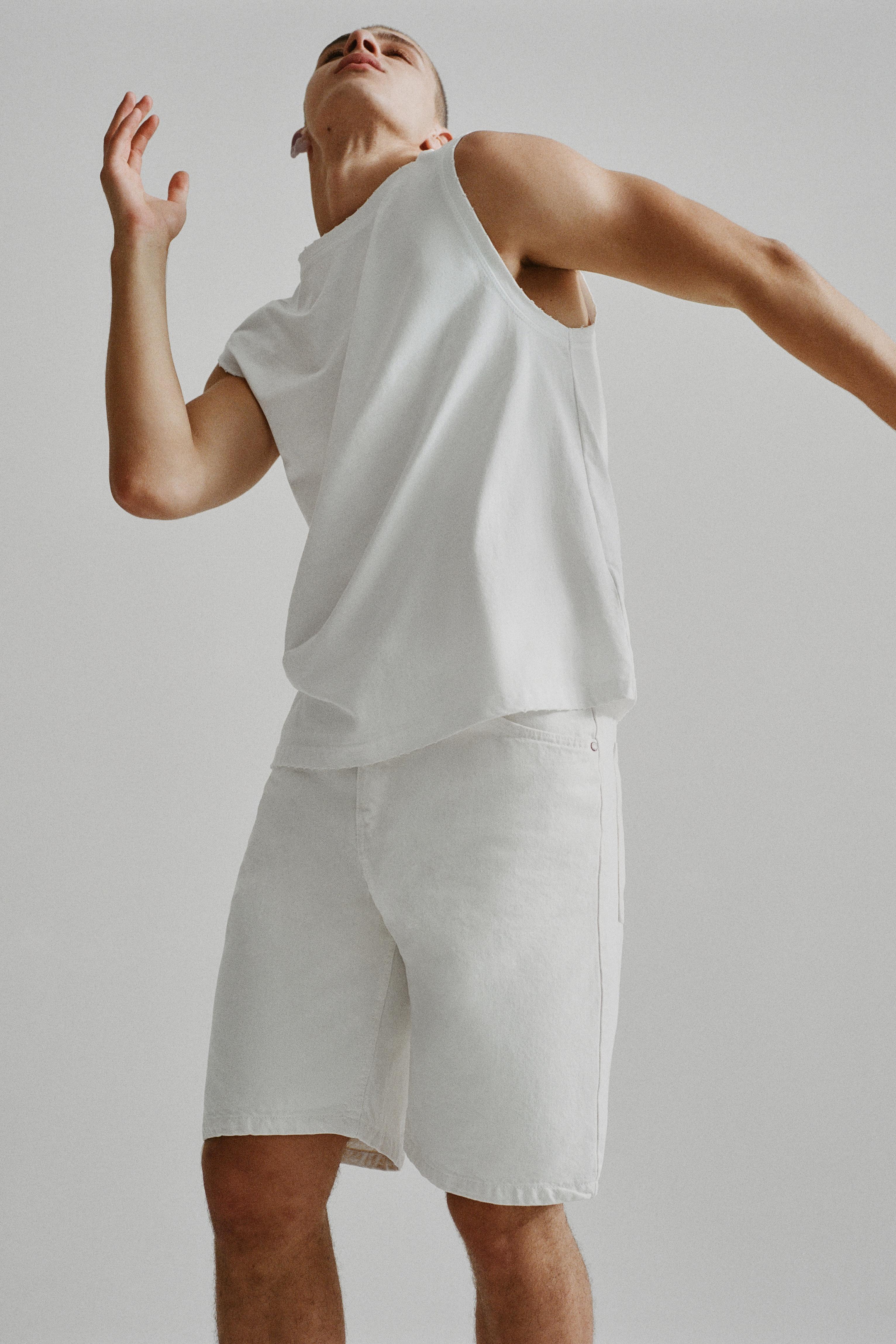 Baggy denim Bermuda shorts — Ecru