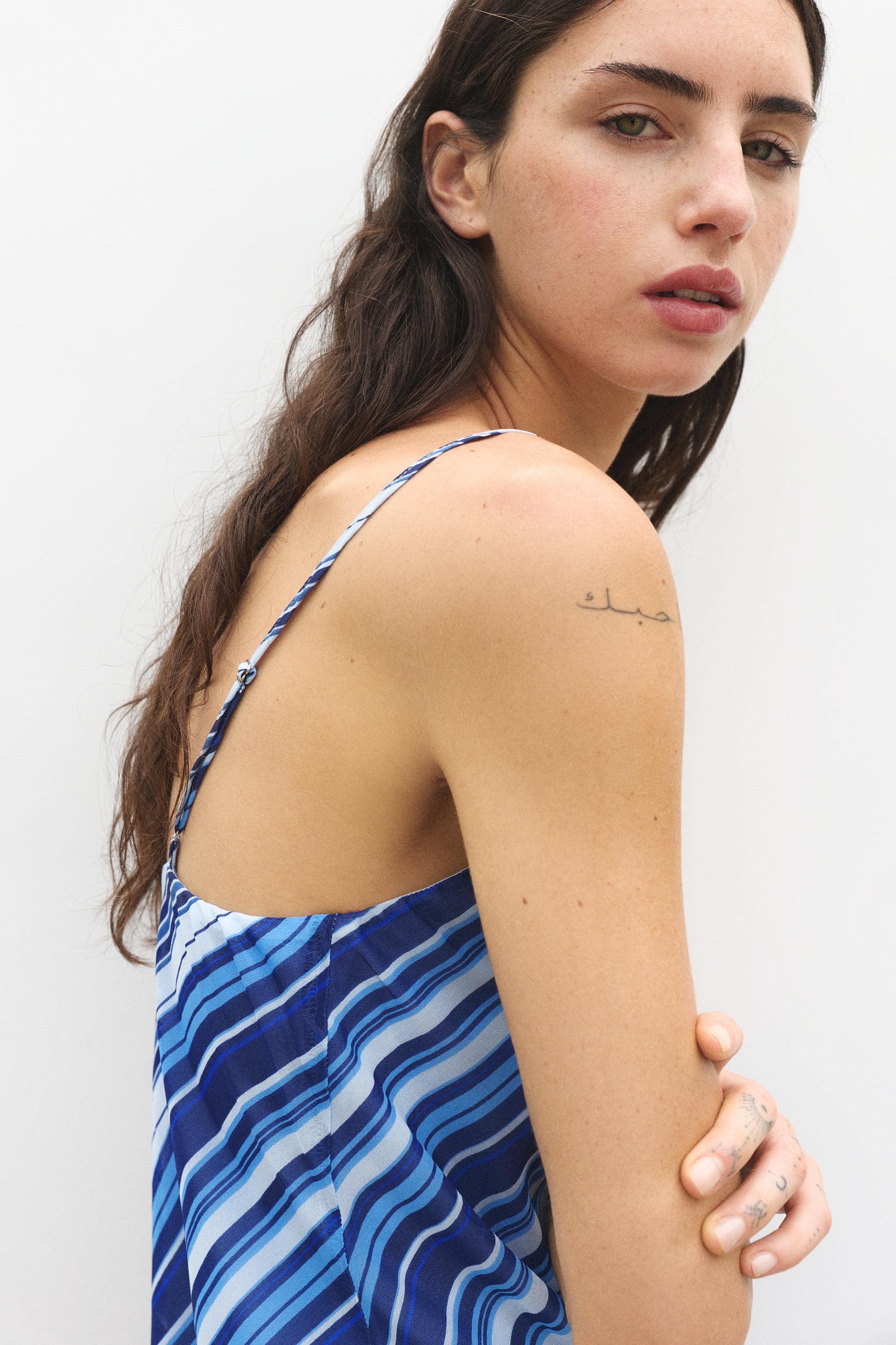 Short striped strappy dress — Deep blue