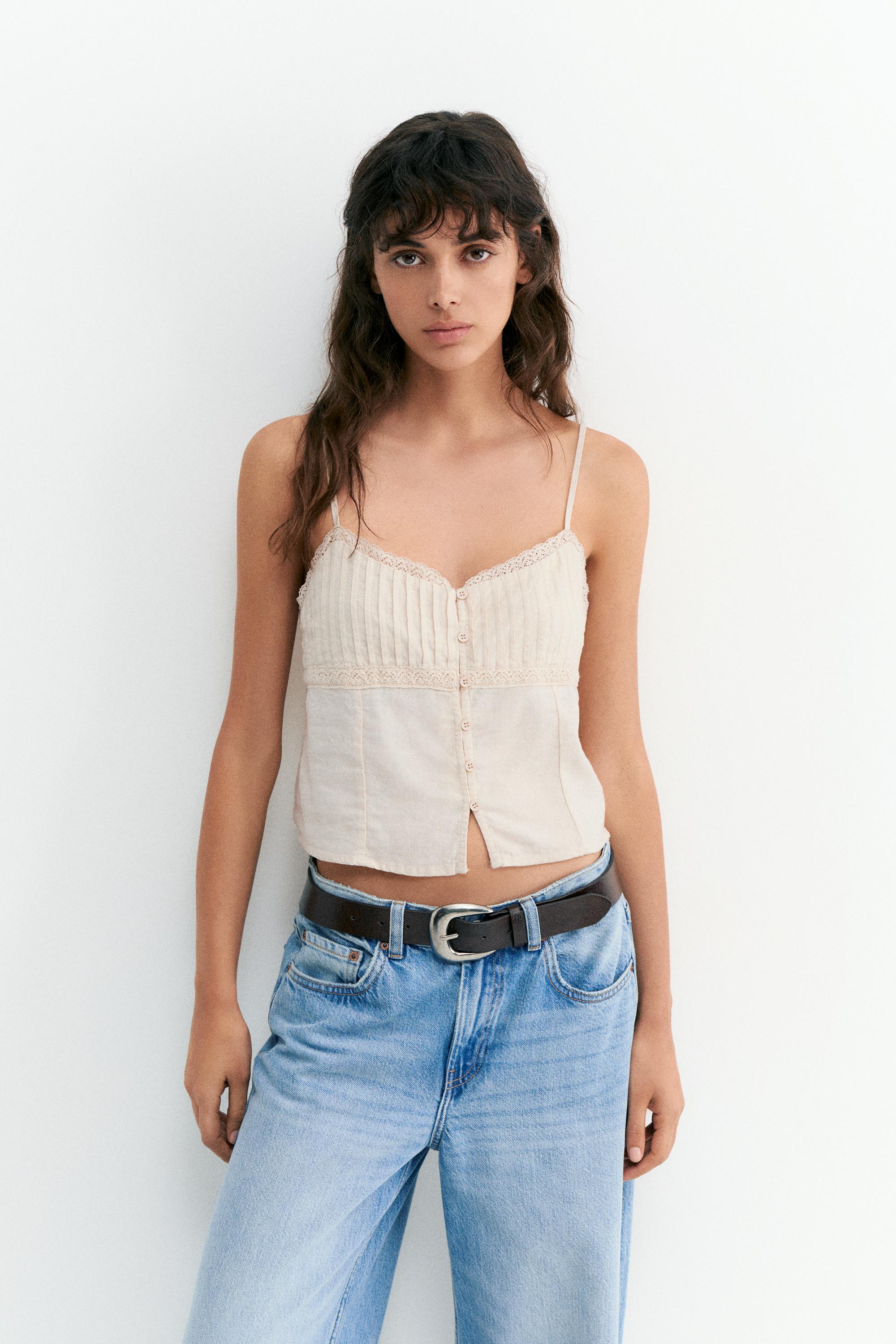 Linen blend camisole top — Sand