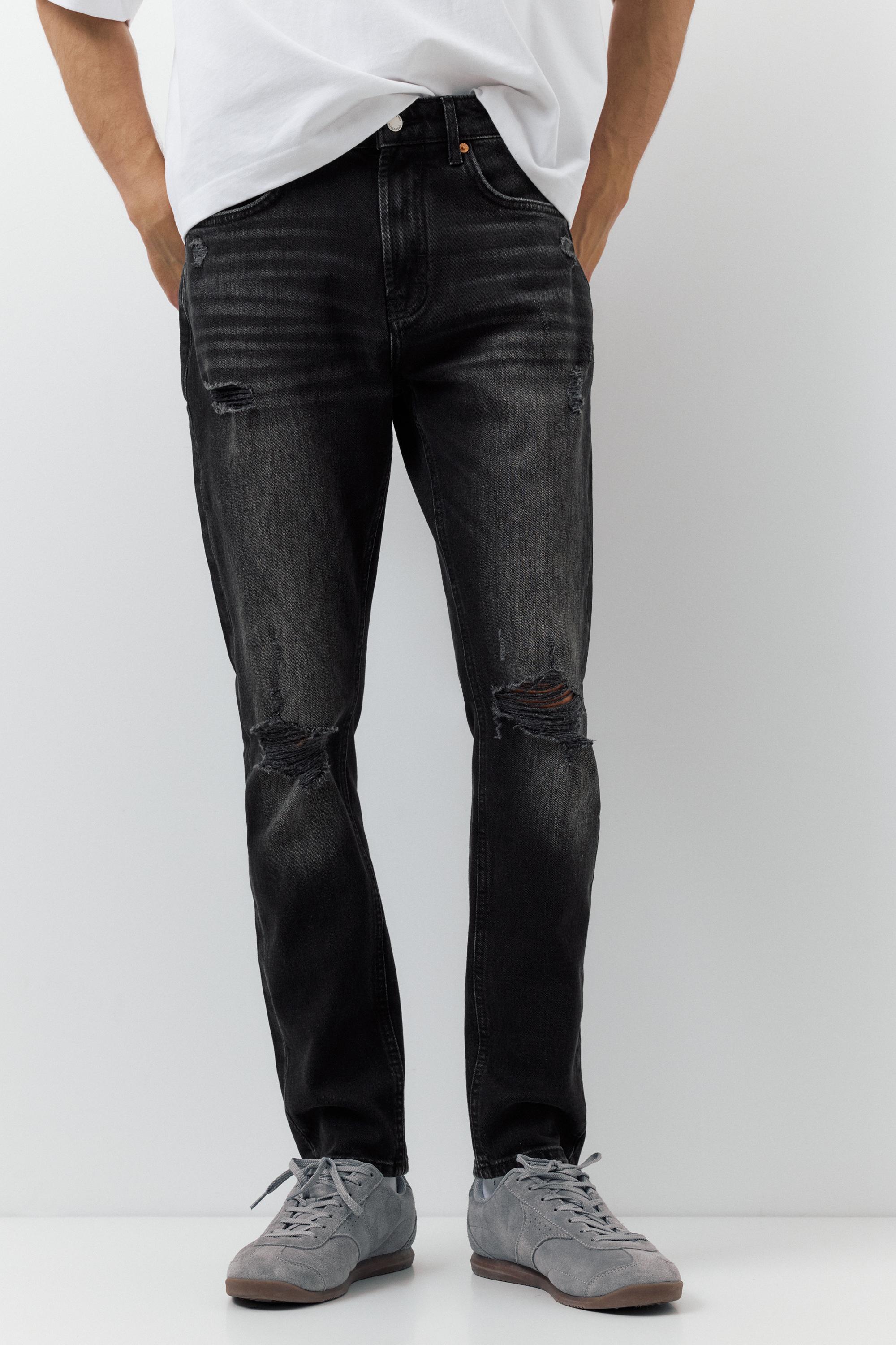 Ripped slim fit jeans — Faded black