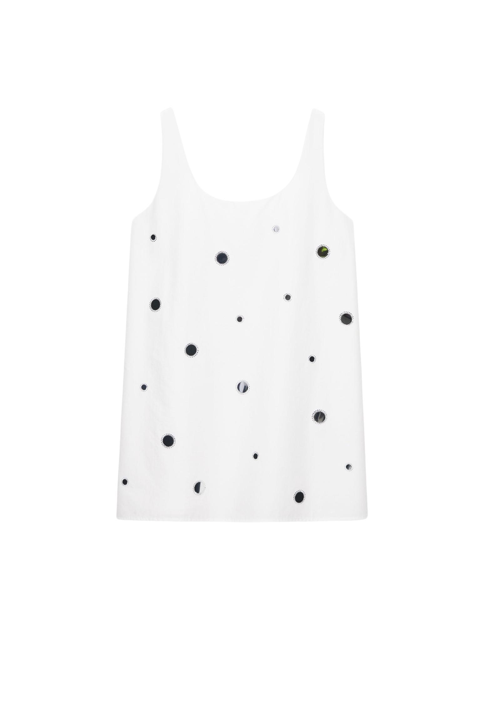 Short strappy dress with mirrored details — Ecru