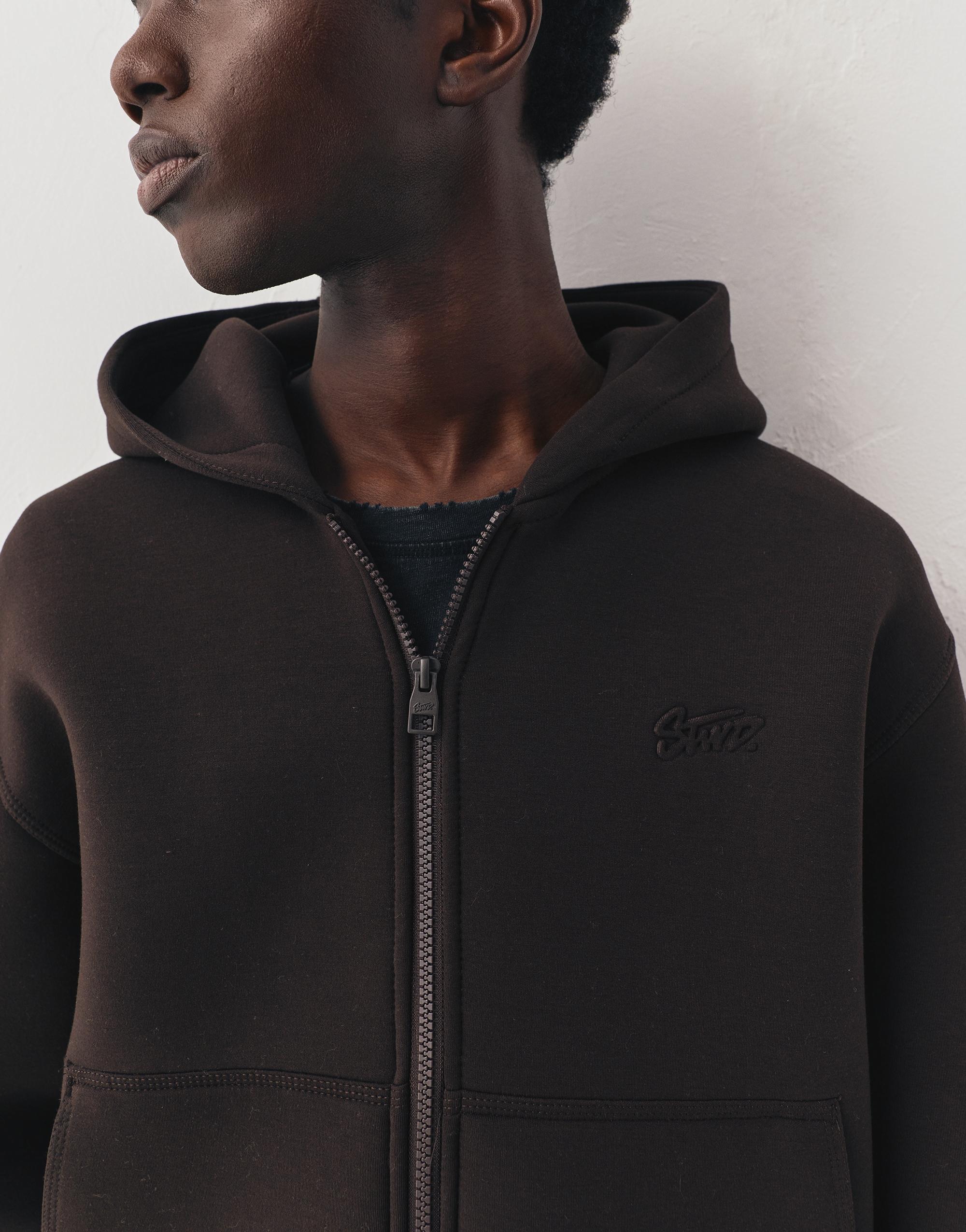 Neoprene-effect hoodie — Chocolate