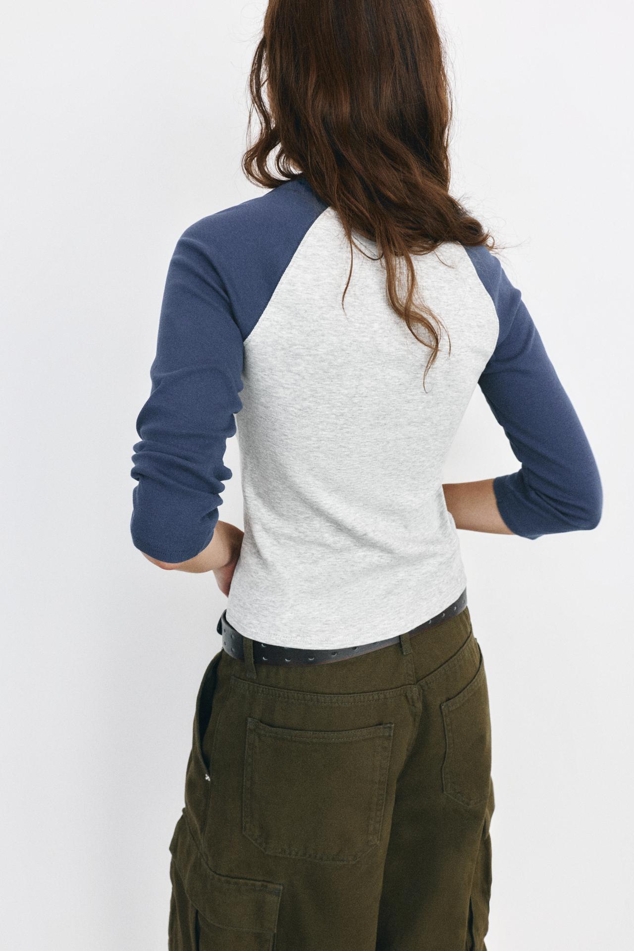 Graphic raglan sleeve T-shirt — Blue marl
