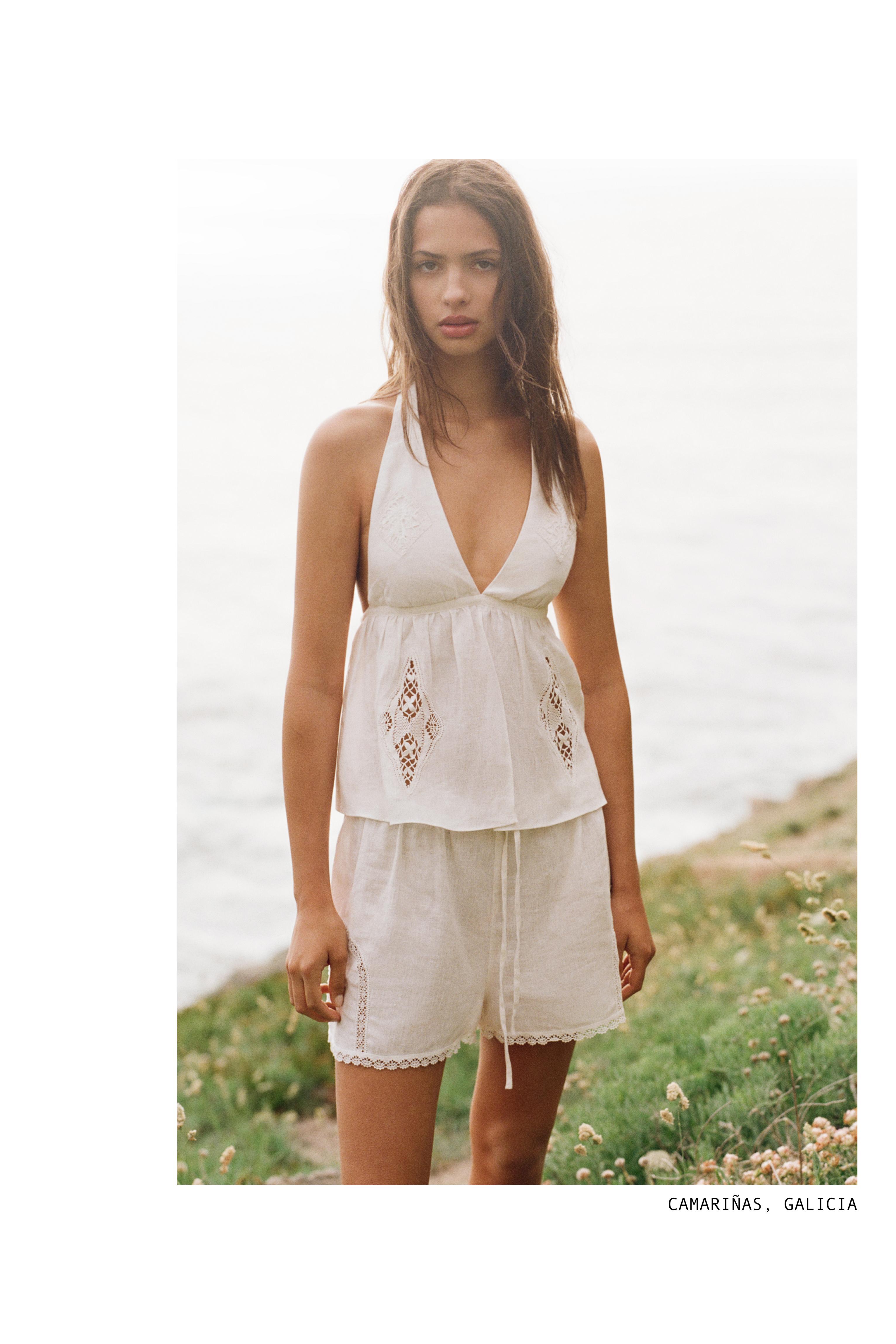 Encaixe de Camariñas x Pull&Bear 100% linen halter top — Off white