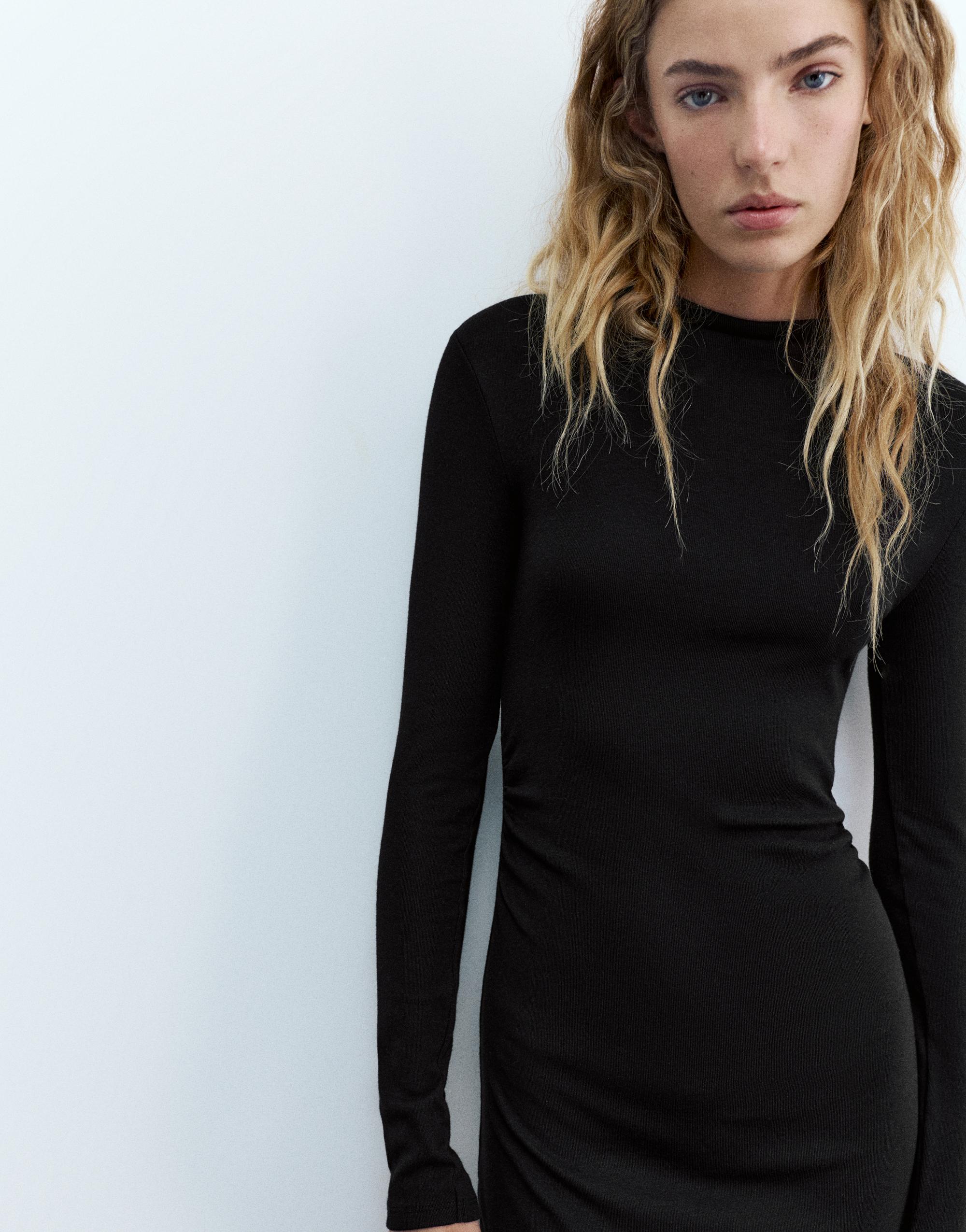 Mock neck midi dress — Black