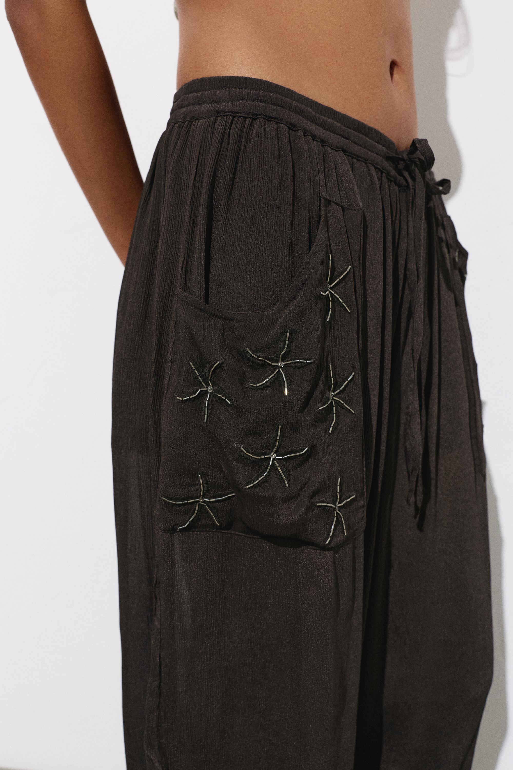 Beaded sarouel trousers — Brown
