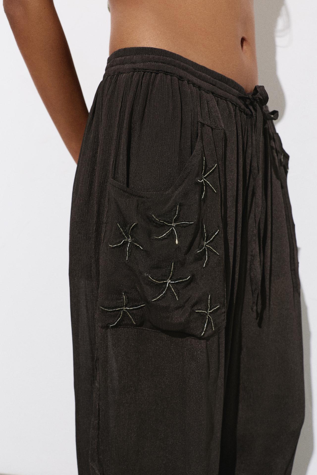 Beaded sarouel trousers — Brown
