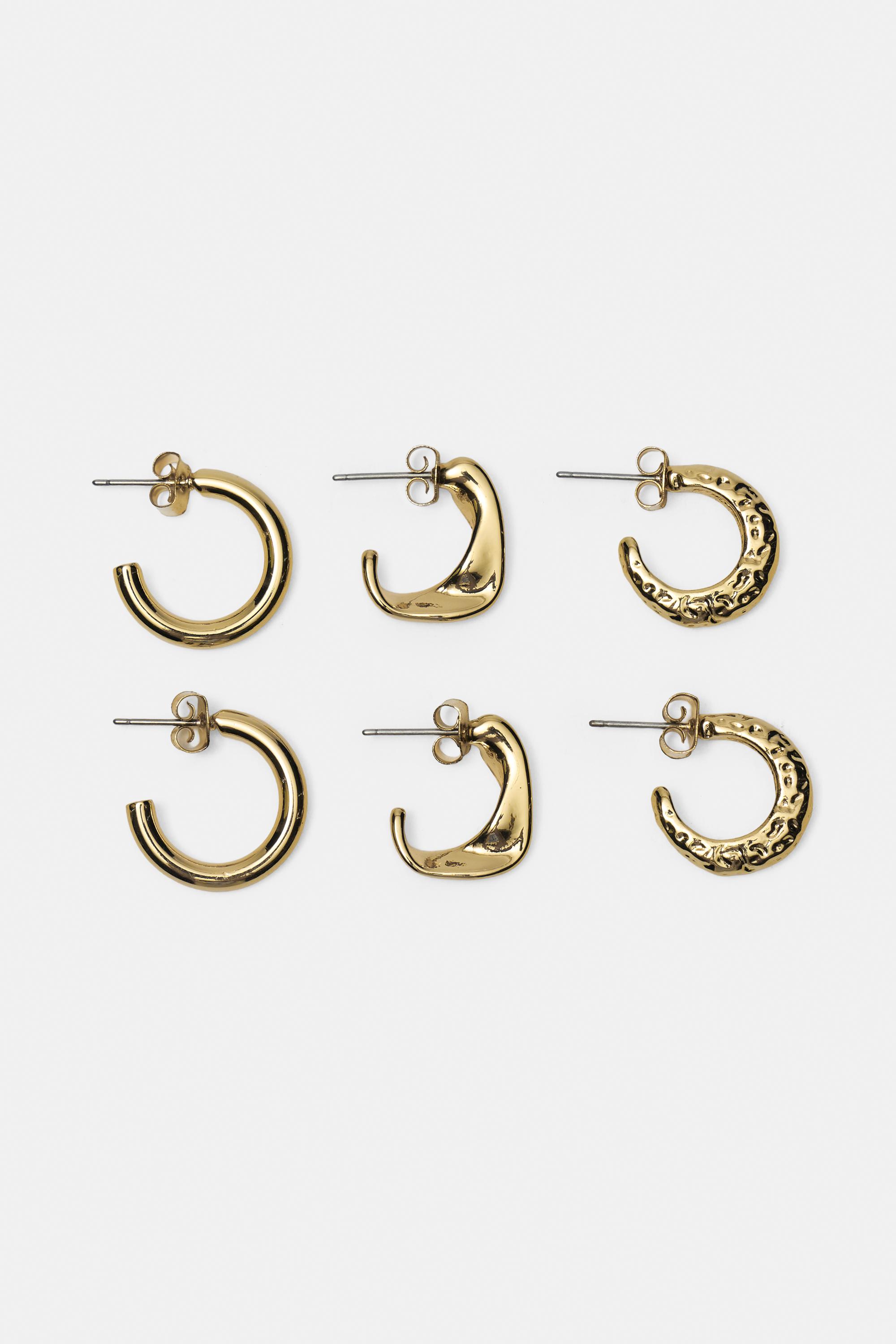 Pack of 6 textured hoop earrings — Gold