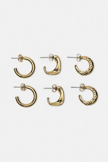Pack of 6 textured hoop earrings — Gold 4