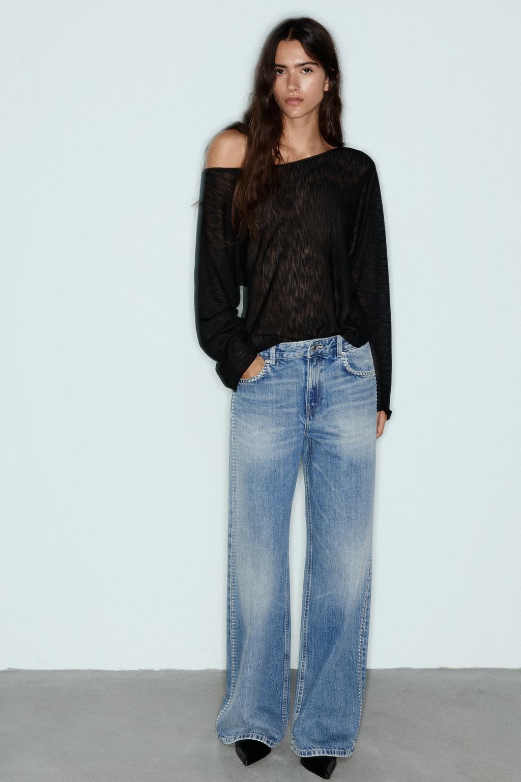 Studded straight-leg jeans