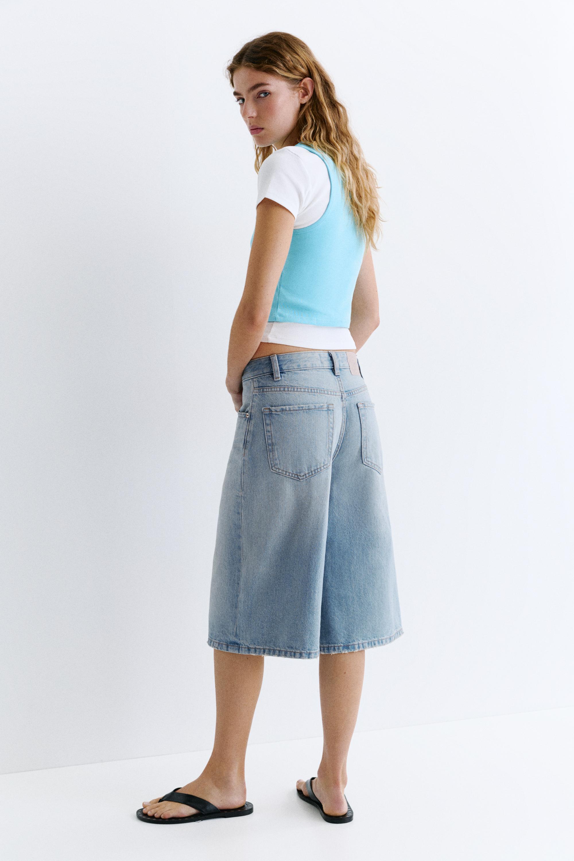 Low-rise denim jorts — Pale blue