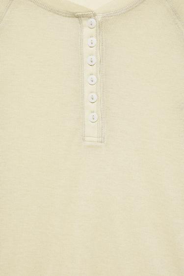 Henley neck button T-shirt — Faded green 7