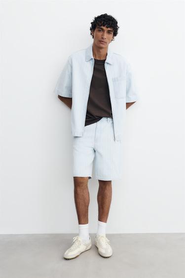 Standard fit jacquard denim Bermuda shorts — Pale blue 2