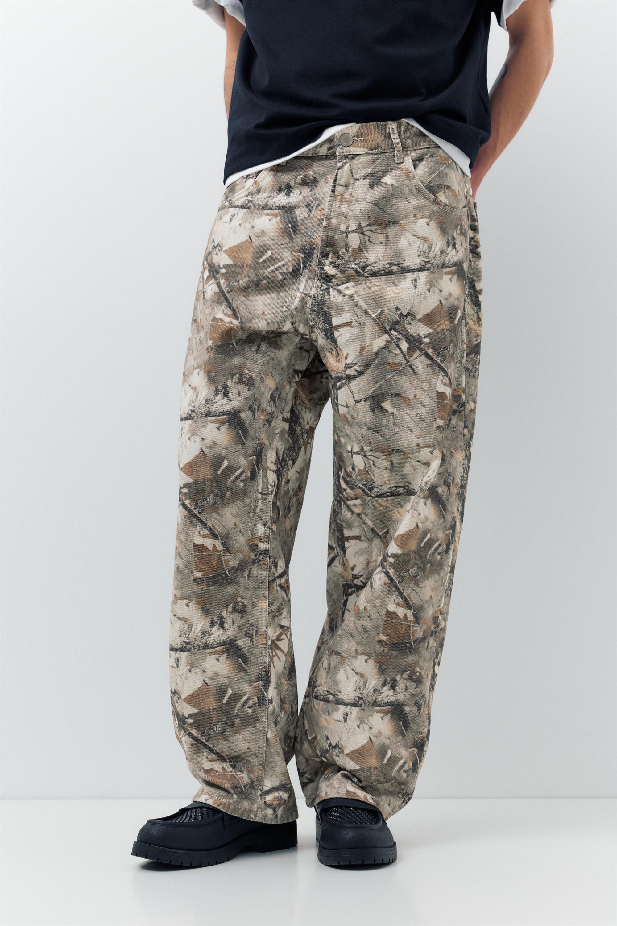 Printed trousers with pockets — Beige/Green