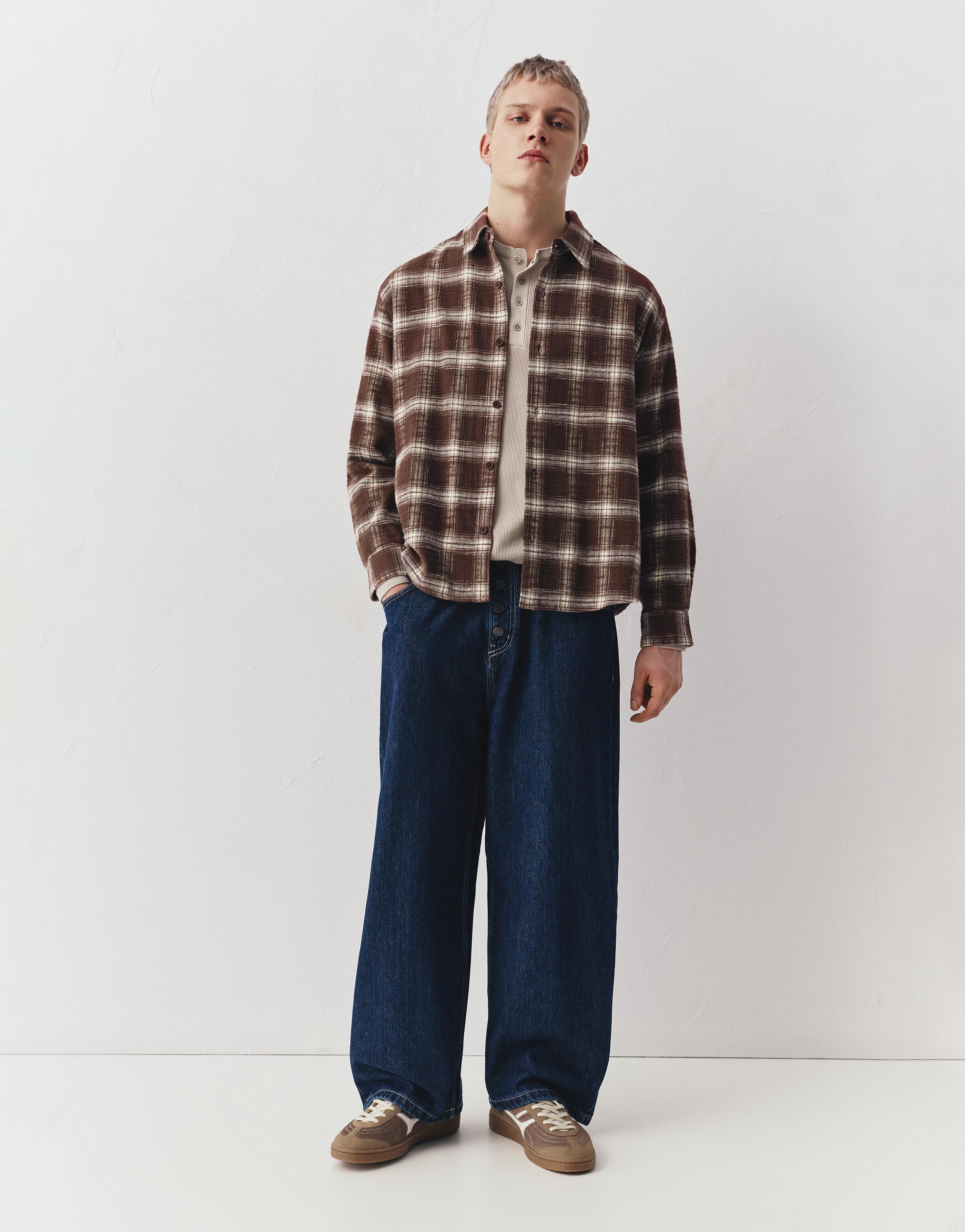 Long sleeve check shirt — Brown