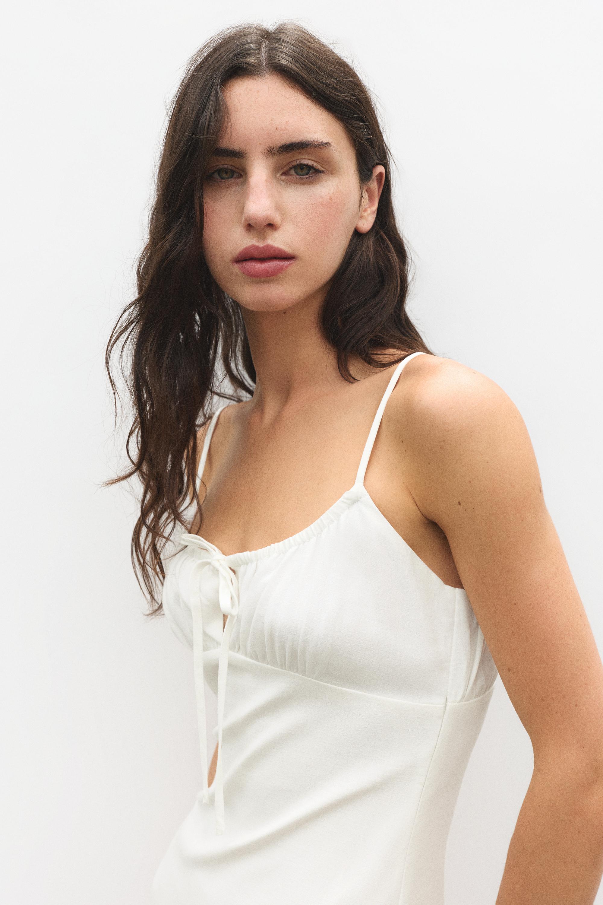 Linen blend midi dress — Ice