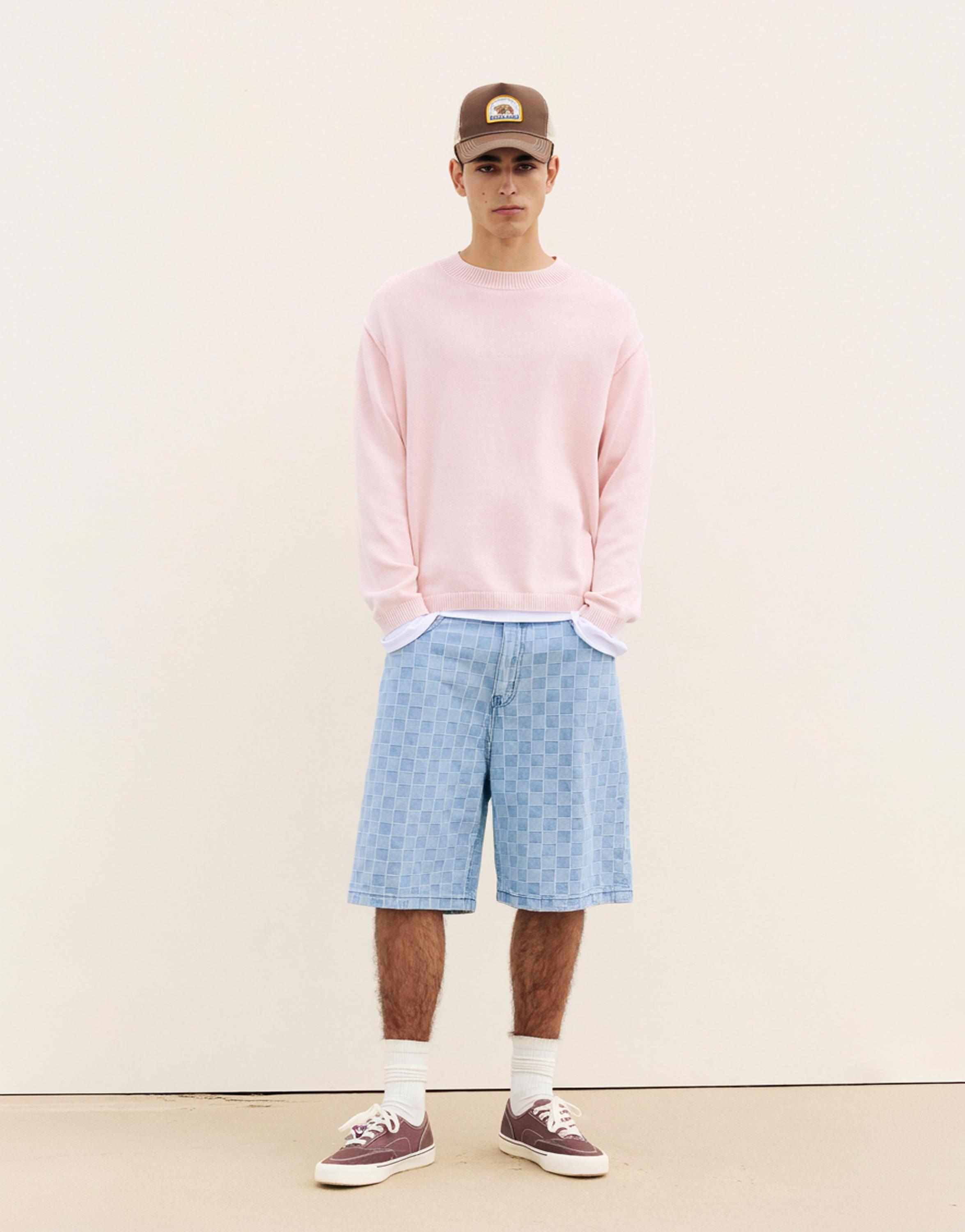 Kareli denim bermuda - Görsel 11