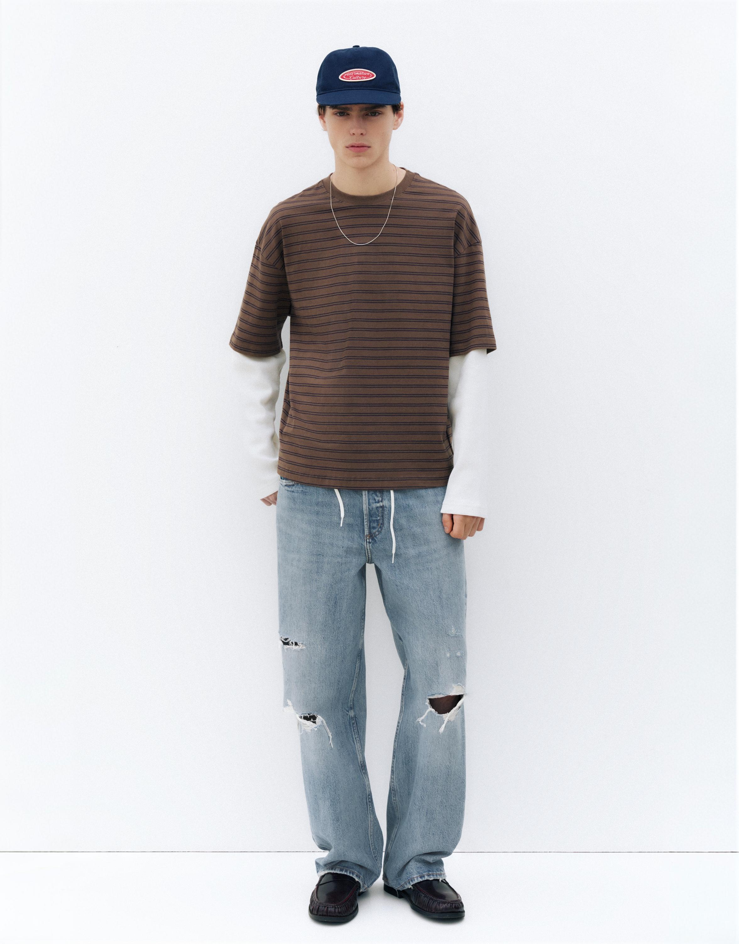 Ripped straight-leg jeans — Medium blue