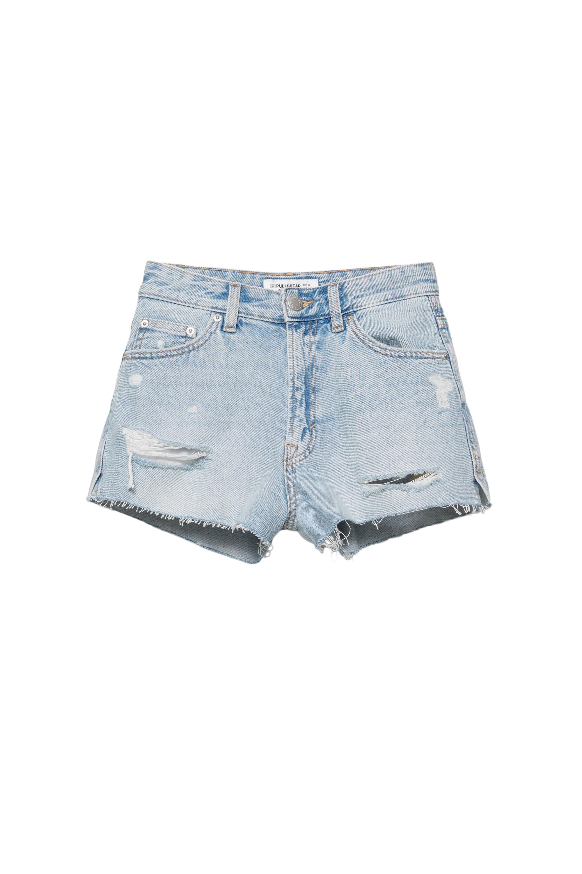 Mom fit yırtık denim şort - Görsel 4
