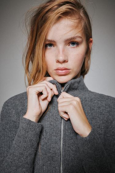 Ribbed zip-up cardigan — Grey marl 1