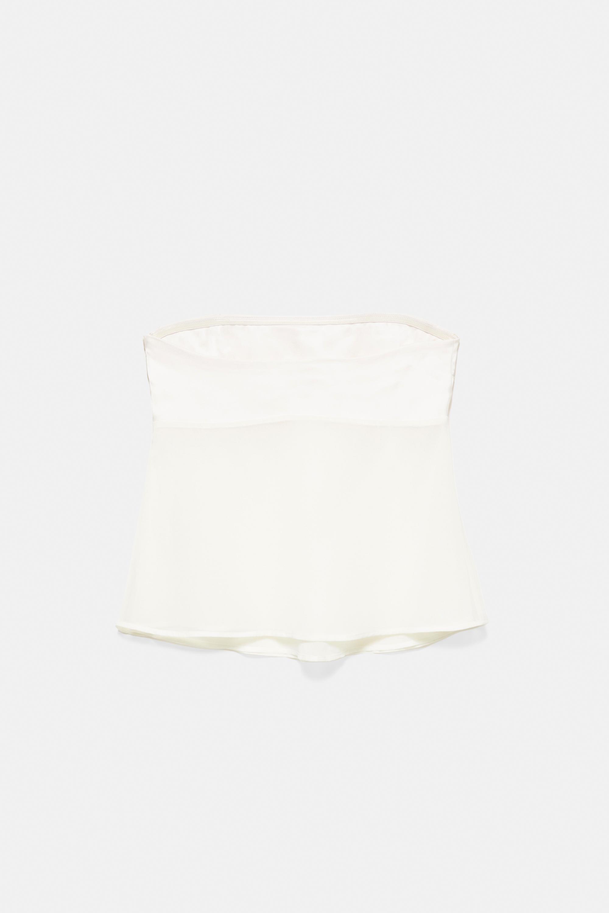 Mixed fabric strapless top — Ice