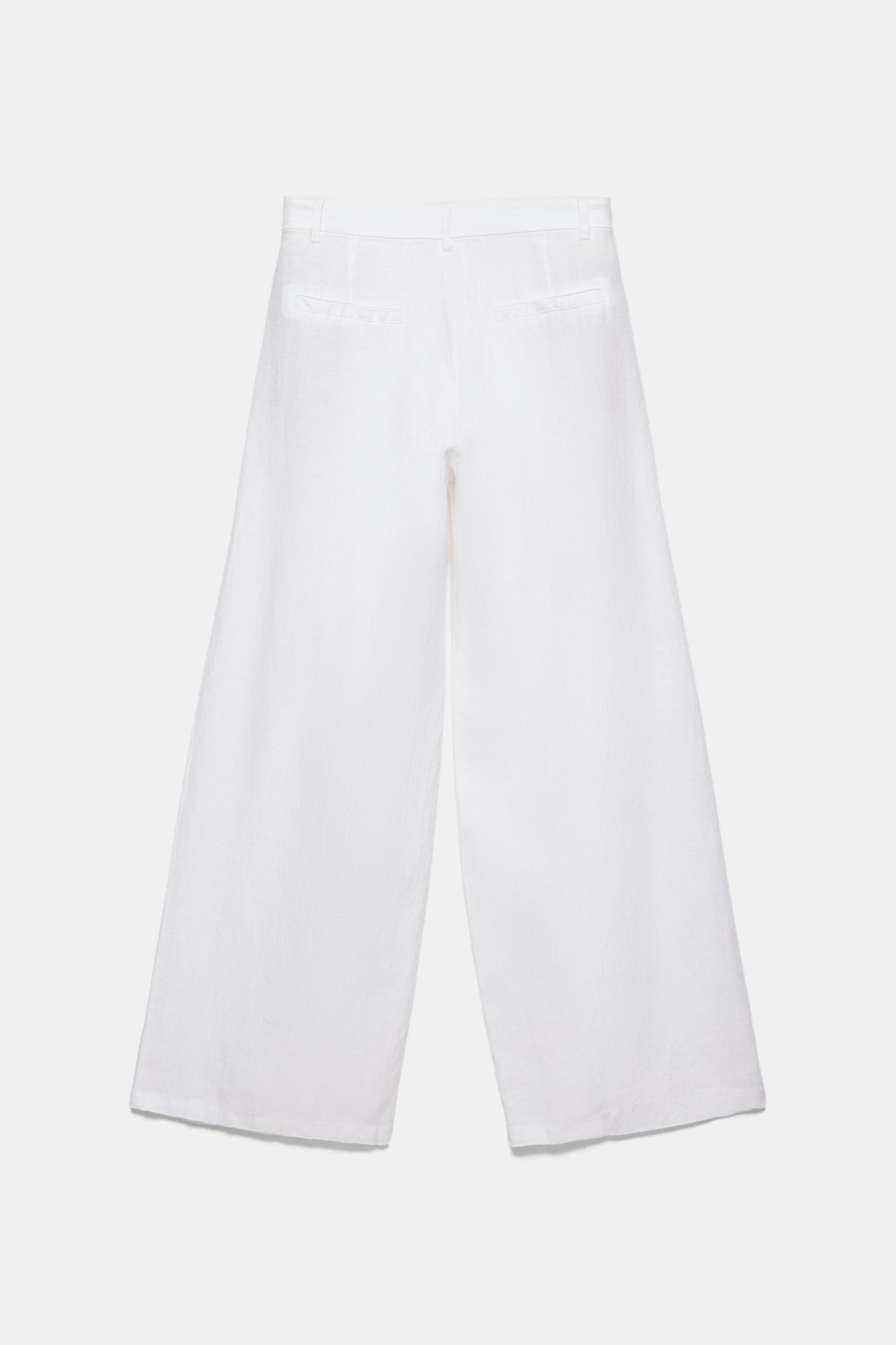 Wide-leg 100% linen trousers — White