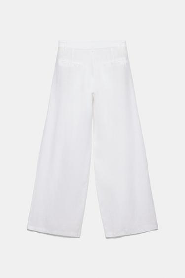 Wide-leg 100% linen trousers — White 8