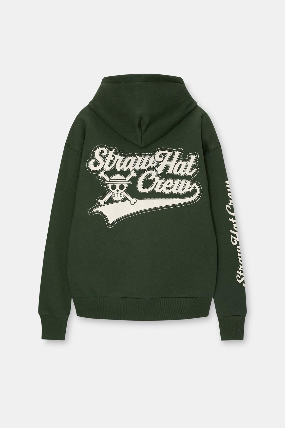 Sweater Hoodie Sudadera Logo Pull And Bear Green One Piece Hoodie