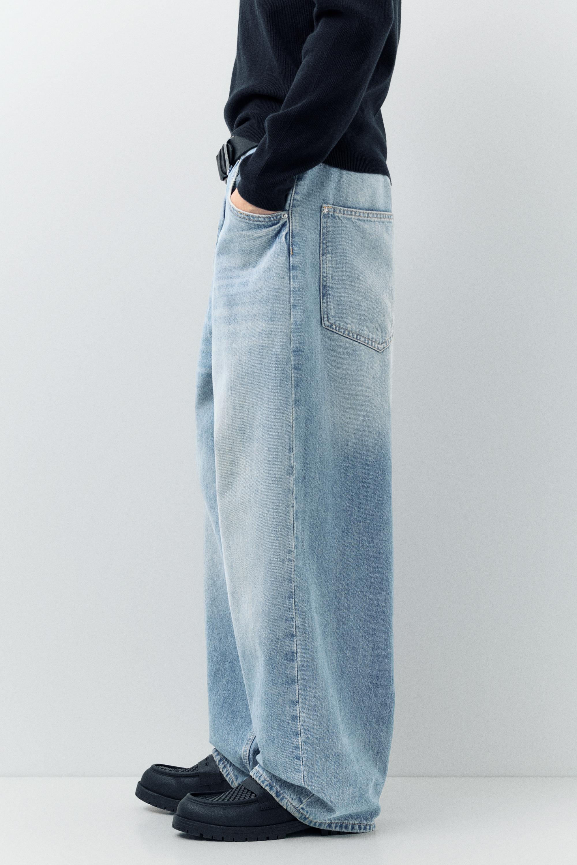 Embroidered super baggy jeans — Medium blue